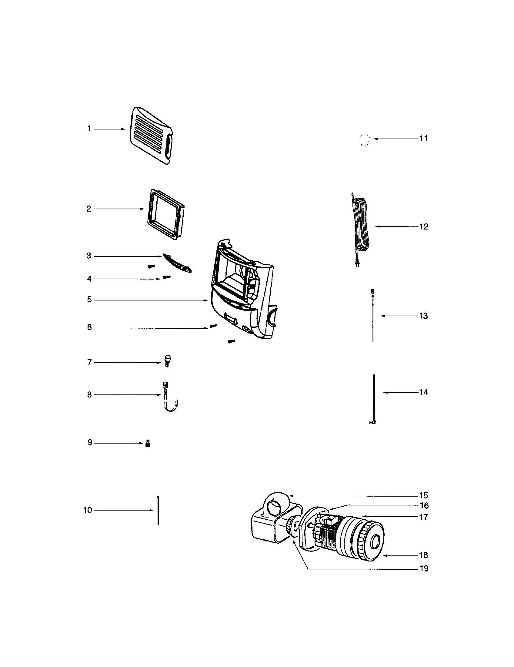 Electrolux EL5010A motor/motor cover/filter diagram