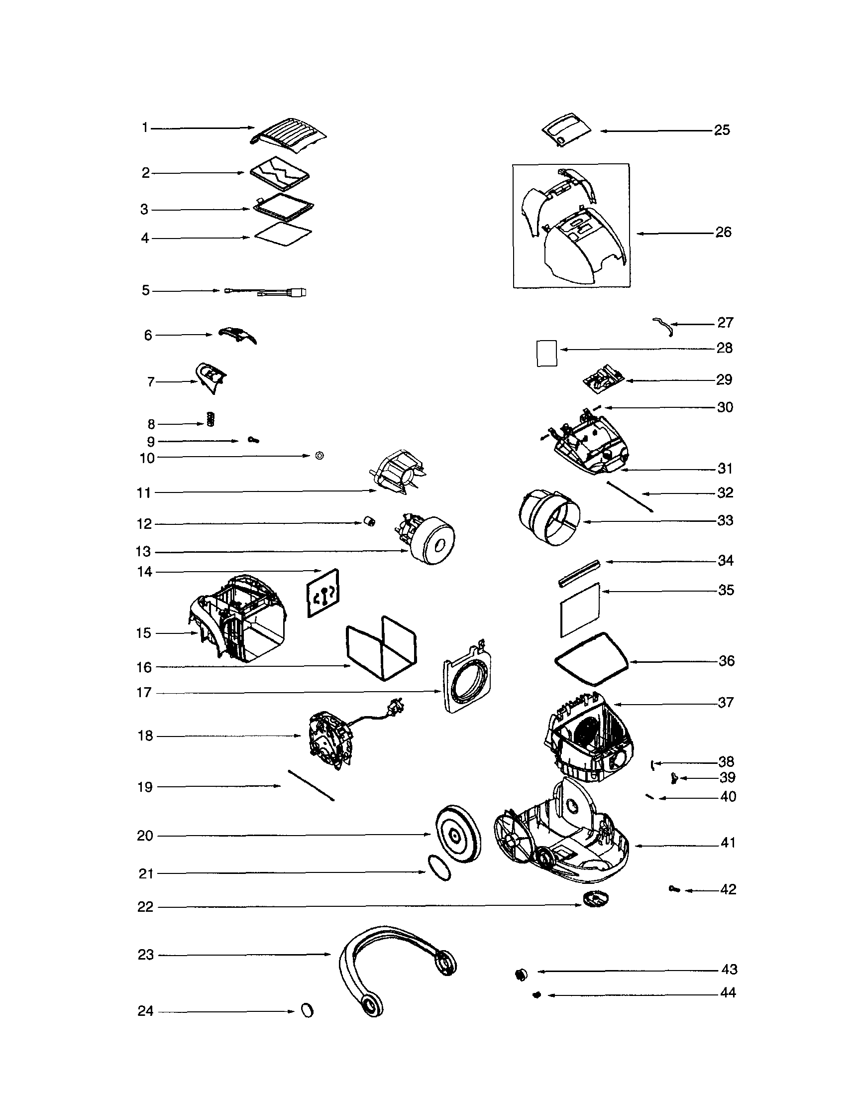 Electrolux EL6988A motor assembly/handle diagram