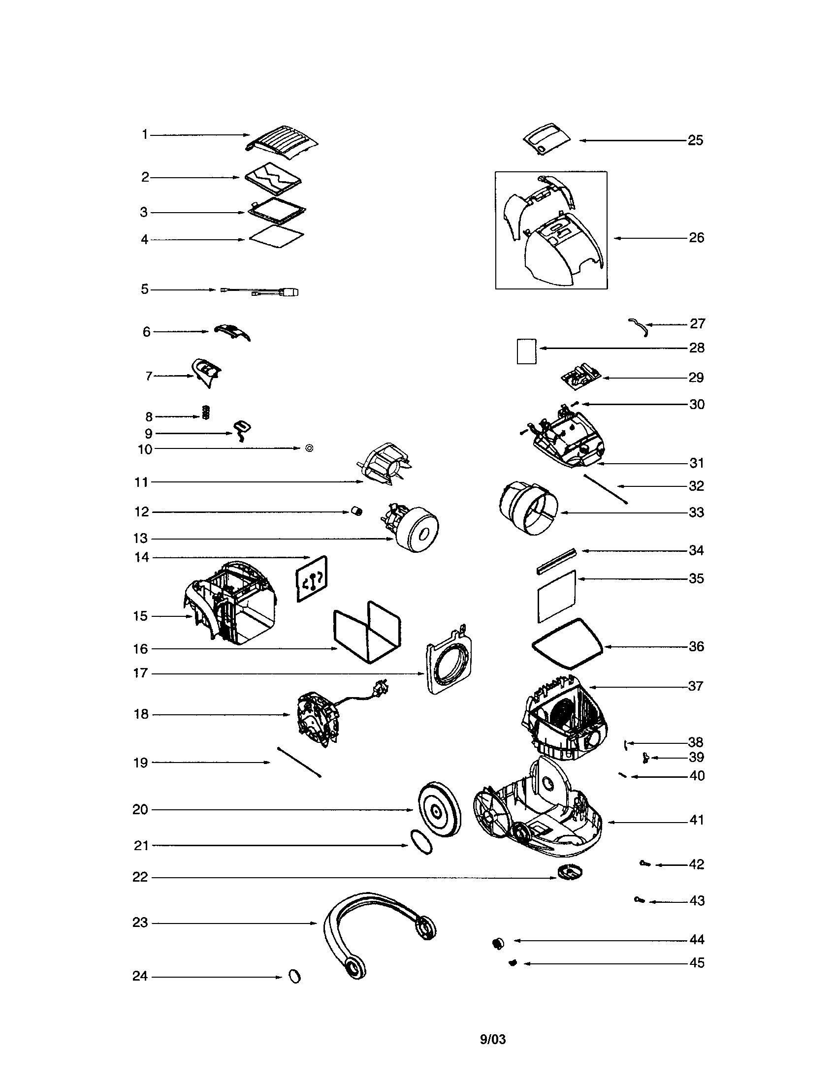 Electrolux EL6989A motor assembly/base/hood/handle diagram
