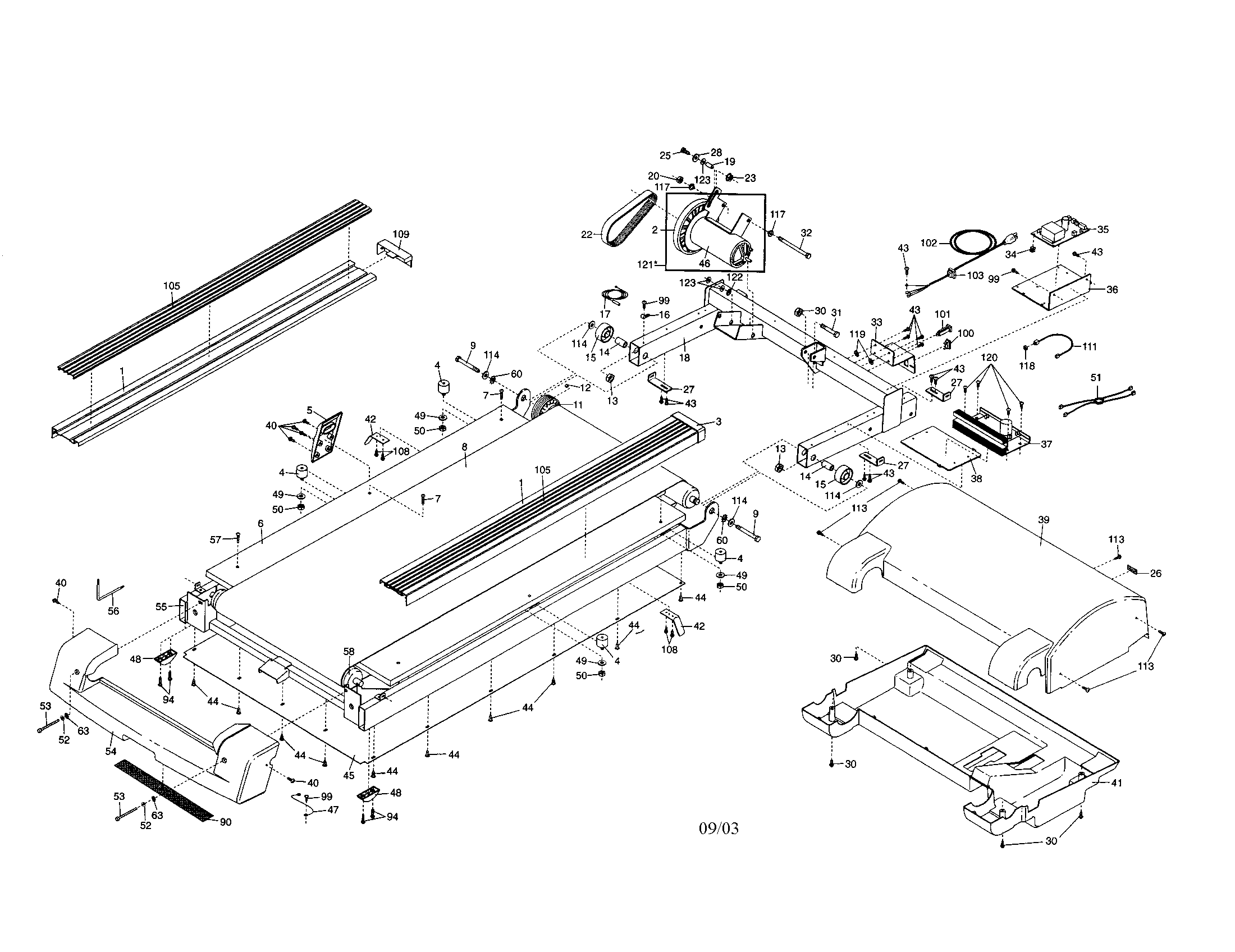 Proform PFTL71330 motor/walking belt/hood diagram