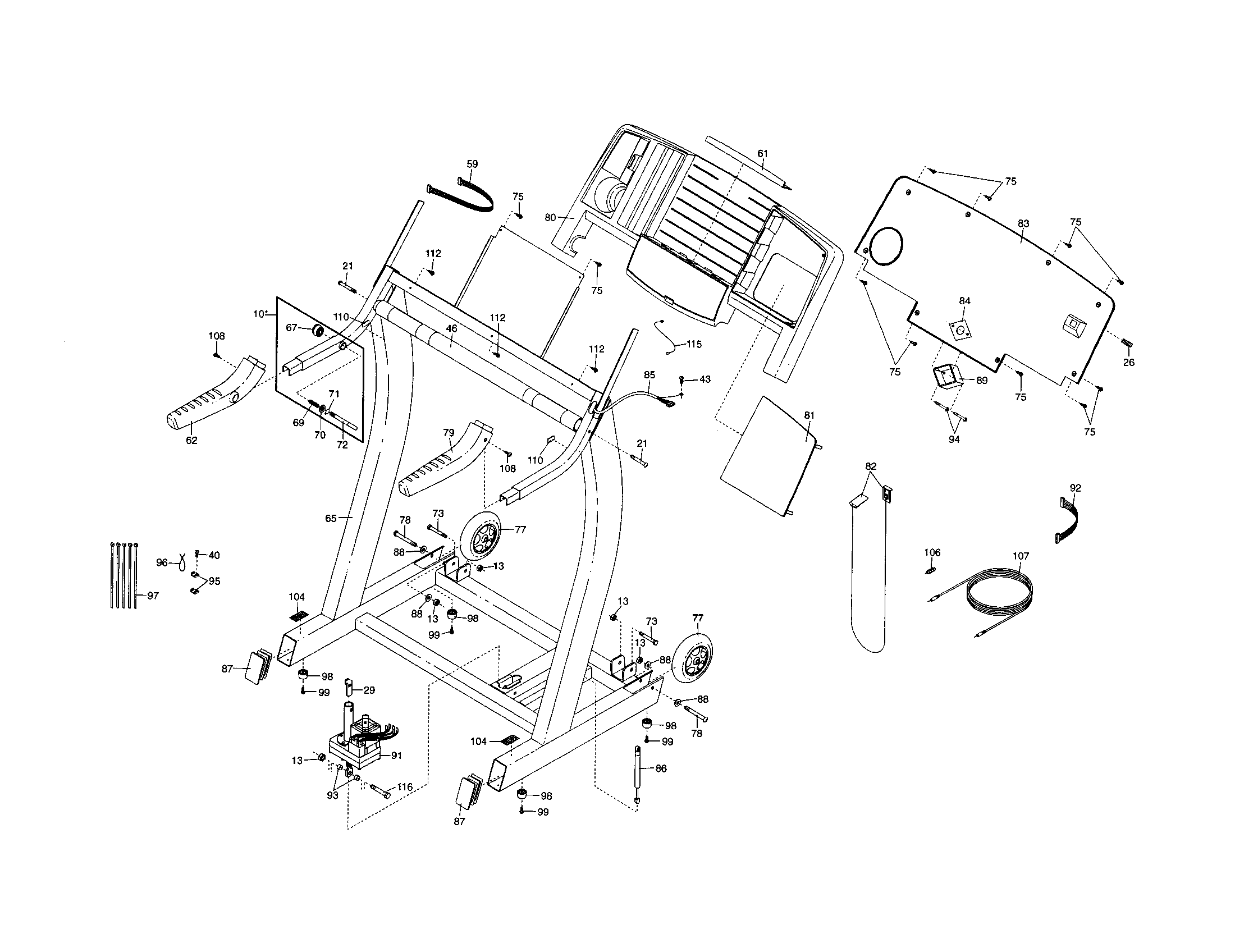Proform PFTL71330 console base/handrails diagram