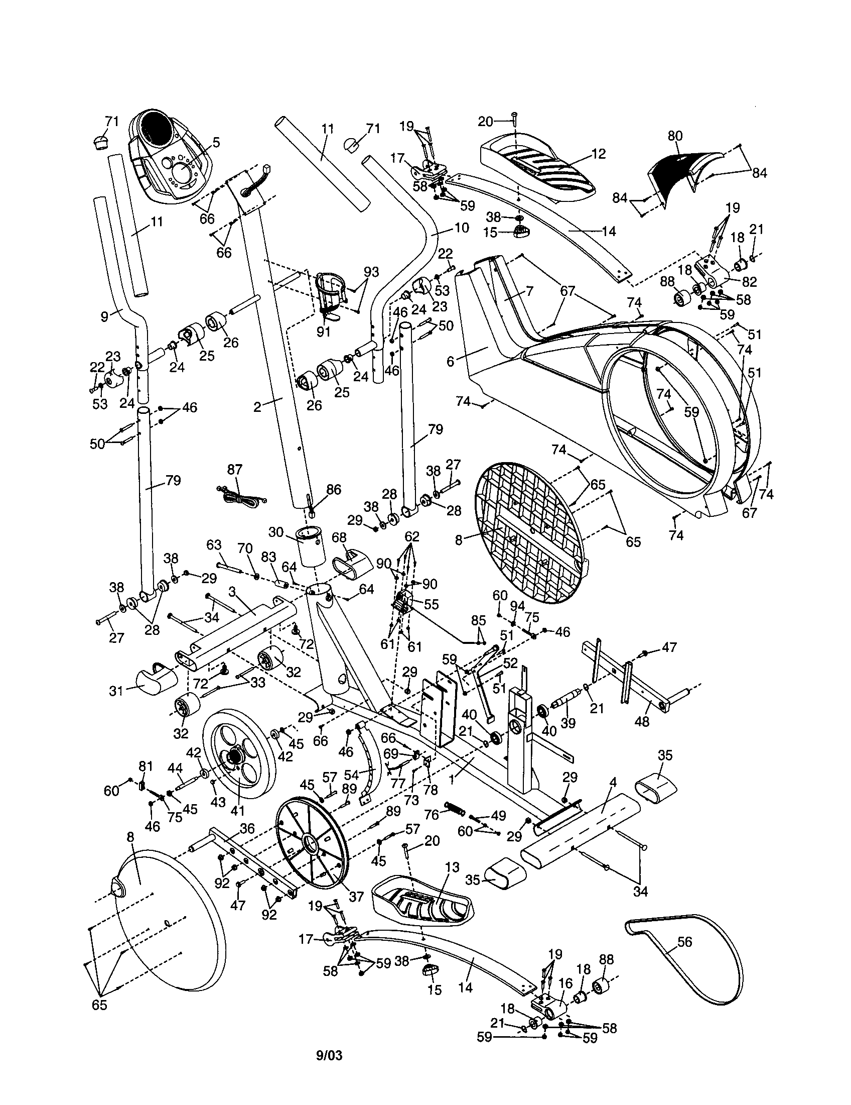 Proform 831283520 console/frame/wheel/handlebar diagram
