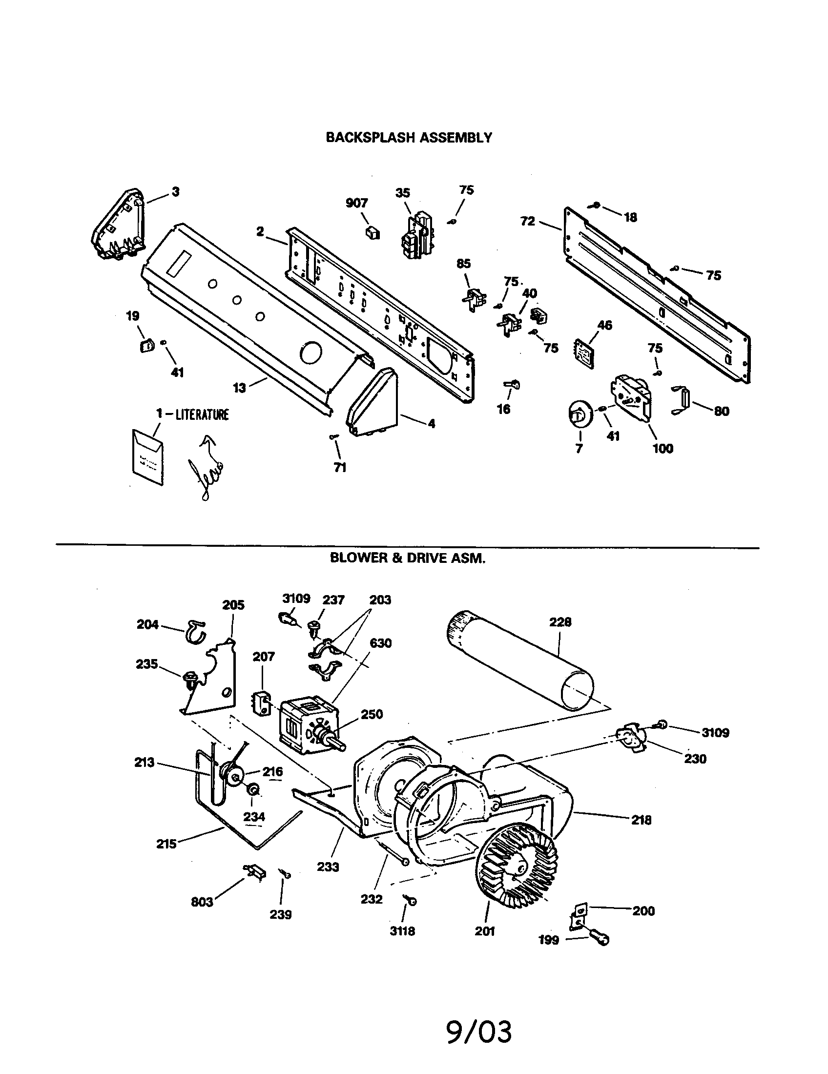 GE DDG8280RCM backsplash/blower/drive diagram