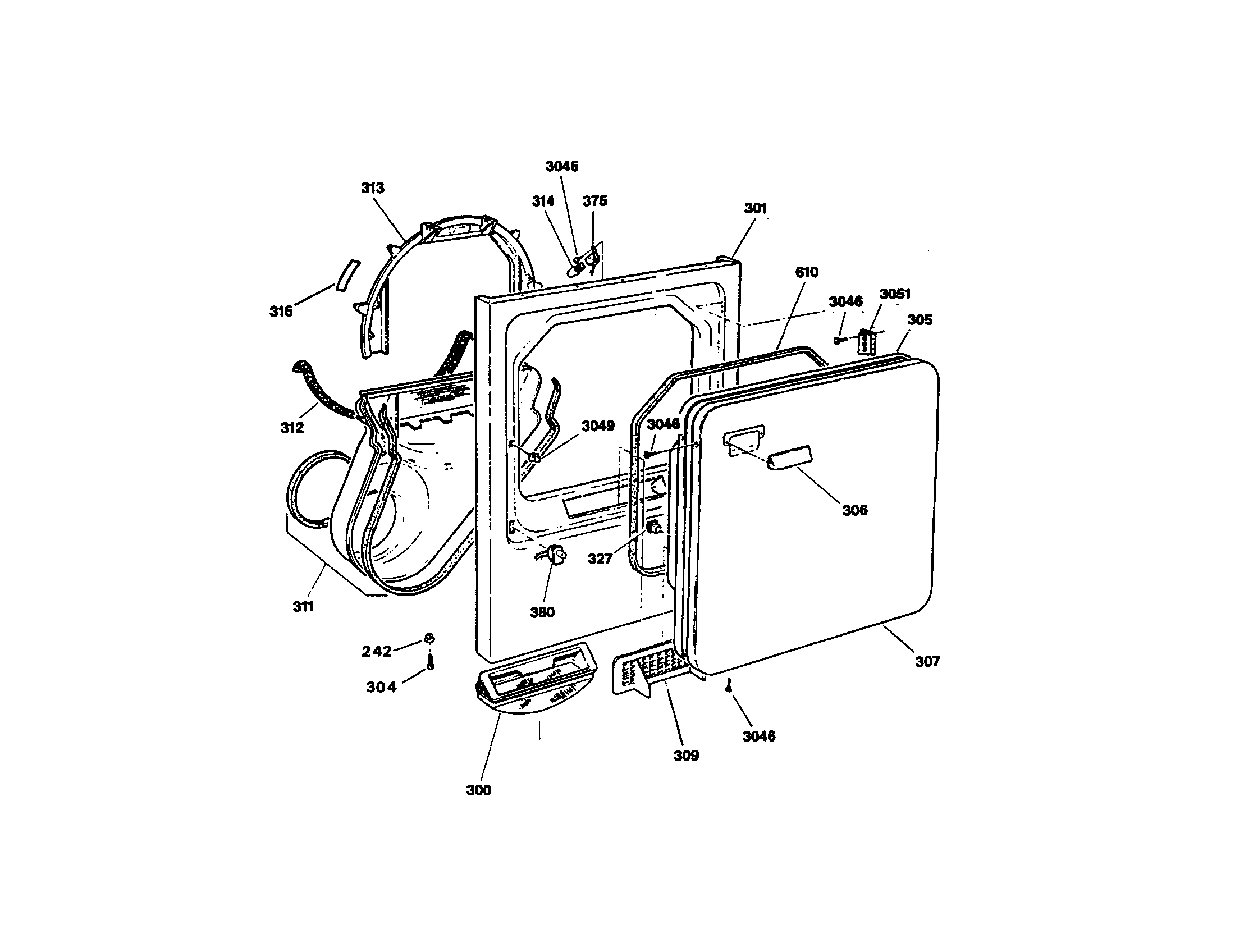 GE DDG8280RCM front panel and door diagram