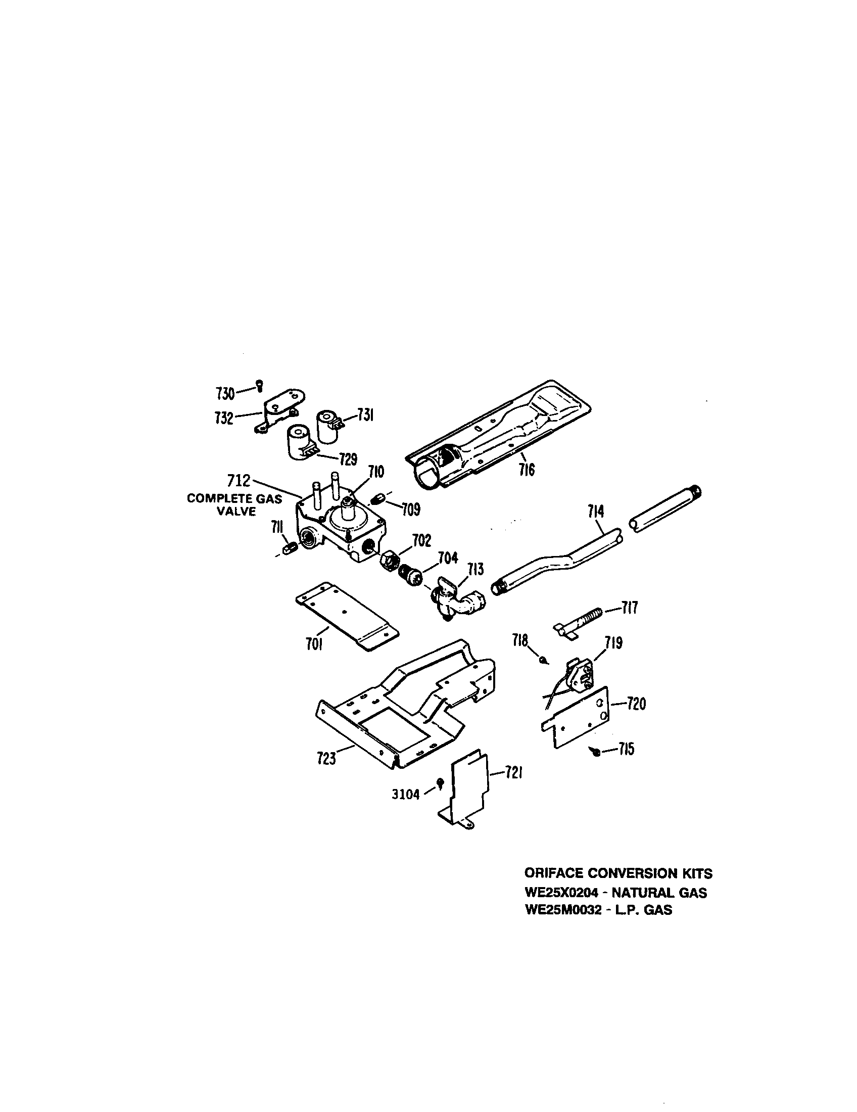 GE DDG8280RCM gas valve and burner diagram