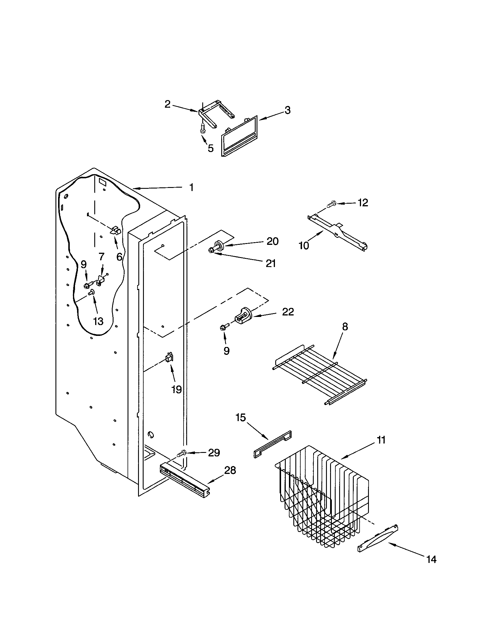 Kenmore 10653282300 freezer liner diagram