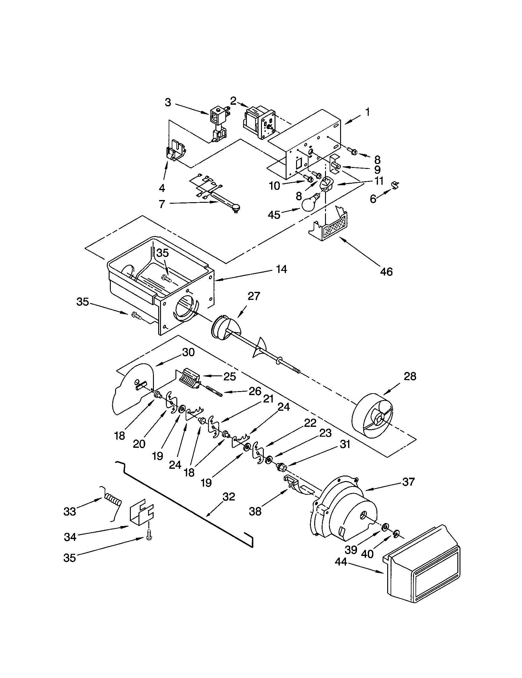 Kenmore 10653282300 motor and ice container diagram
