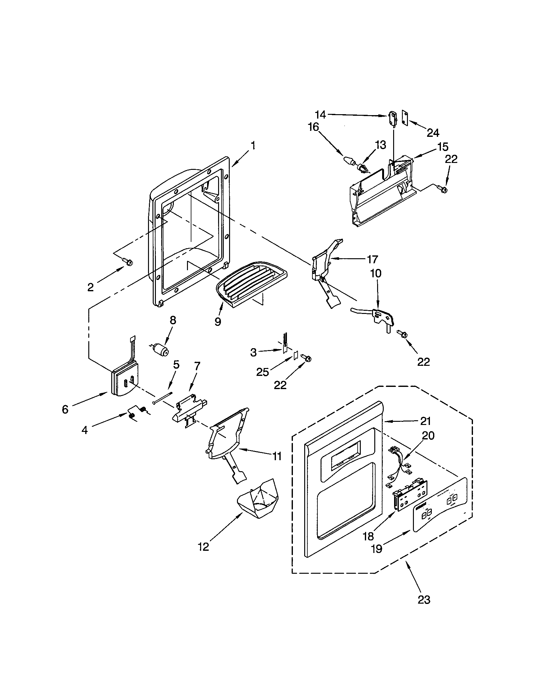 Kenmore 10653282300 dispenser front diagram