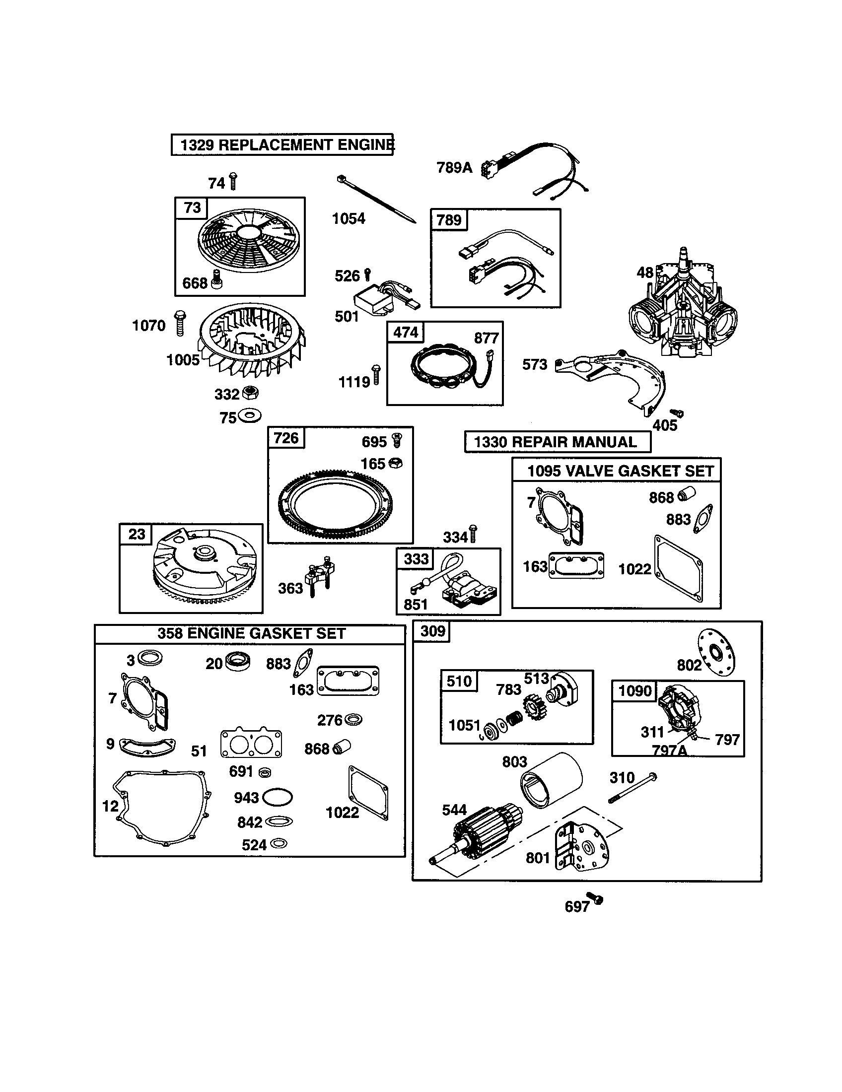 Craftsman 917273623 short block/motor-stater/flywheel diagram