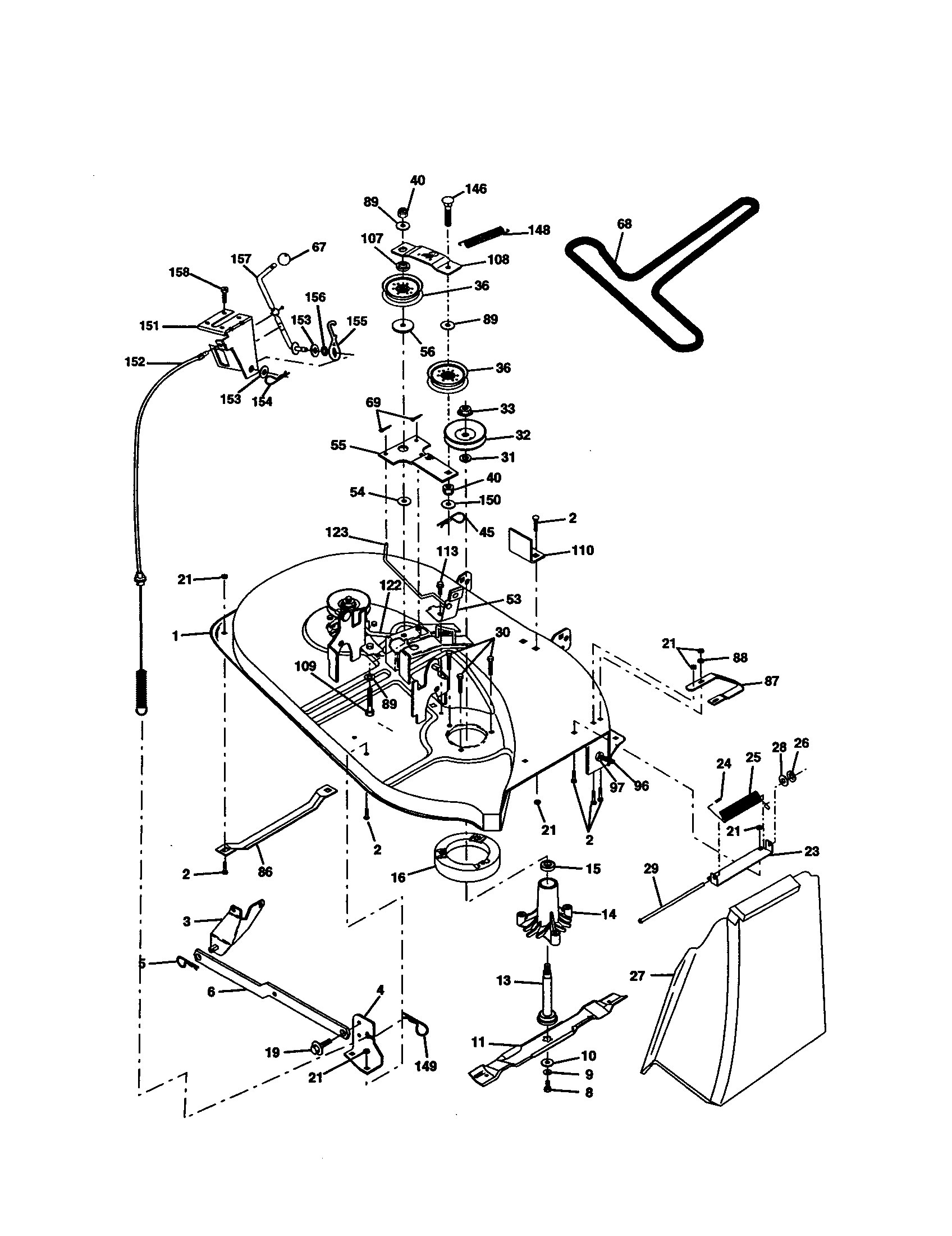 Weed Eater GE1138 (SN1138A) mower deck diagram