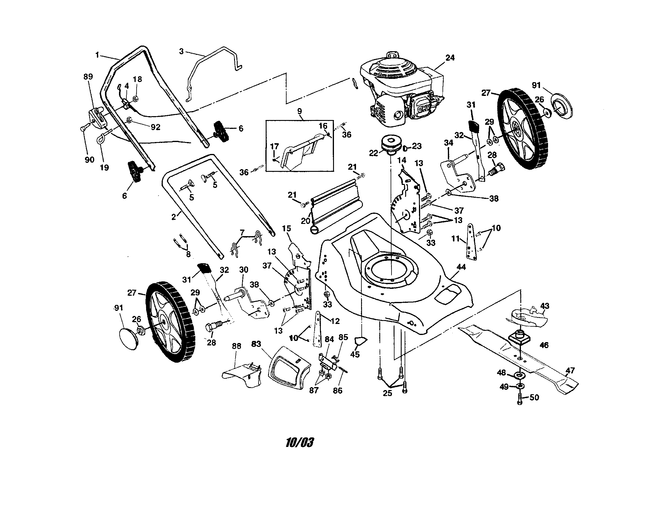 Poulan PR55Y21CHC engine/housing/handle diagram
