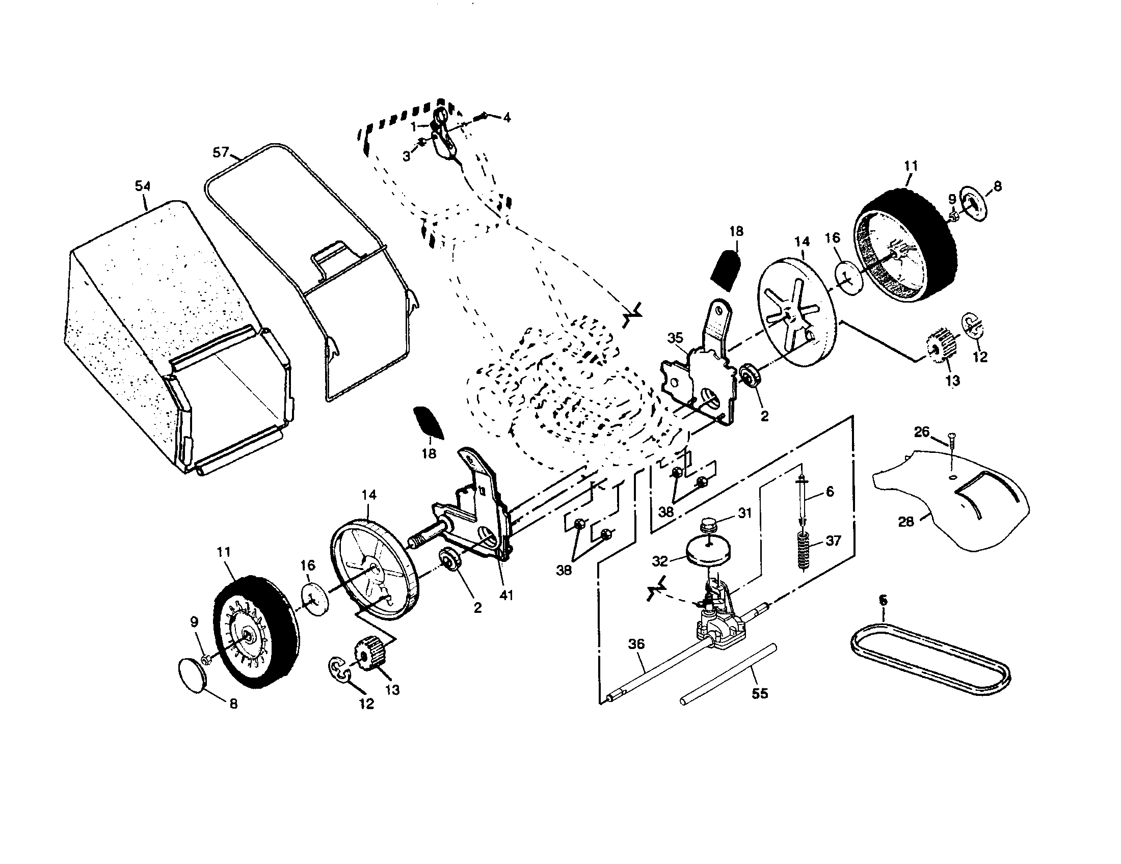 Poulan PR55Y21CHC wheels/tires/bag diagram
