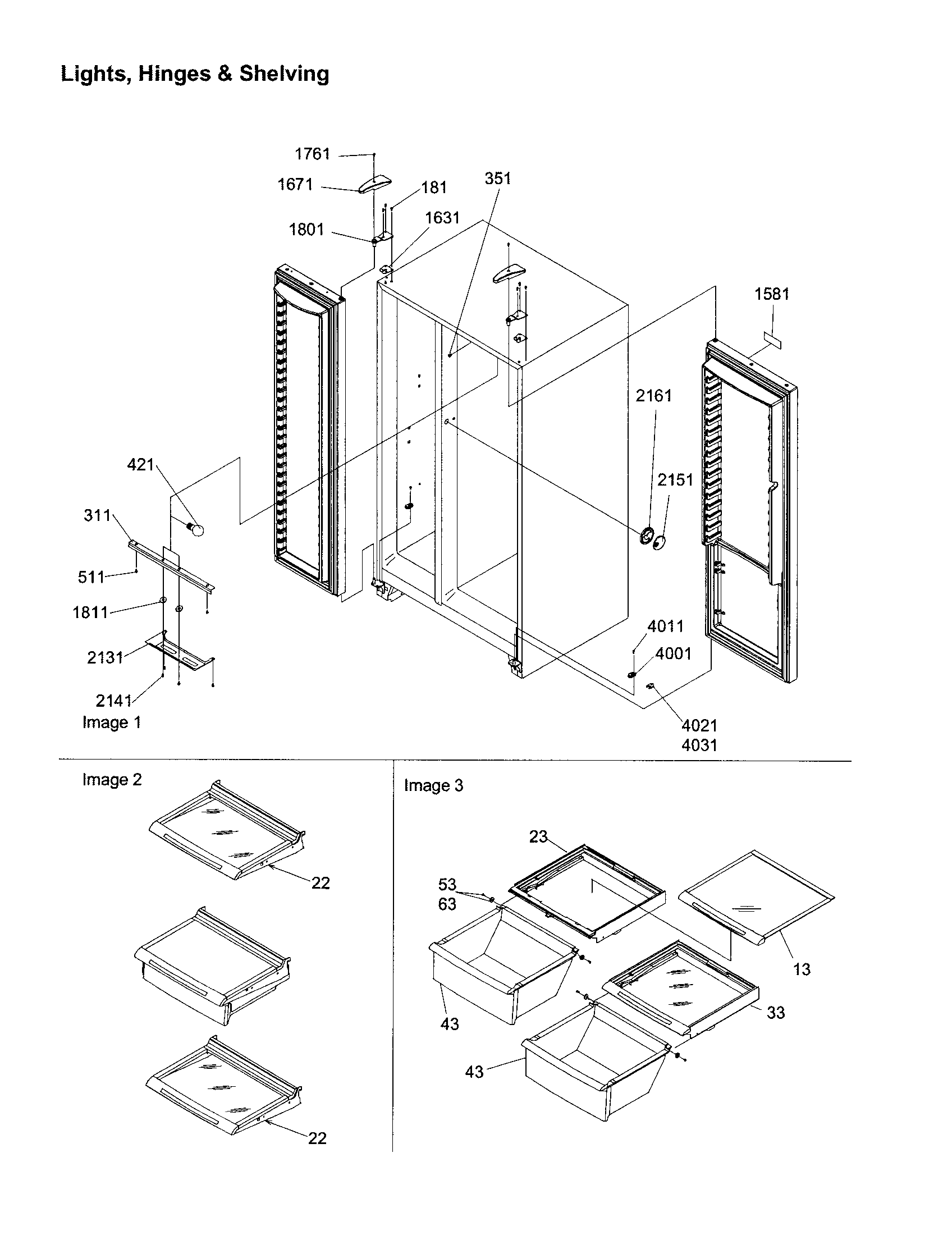 Kenmore 59658632891 lights, hinges and shelving diagram