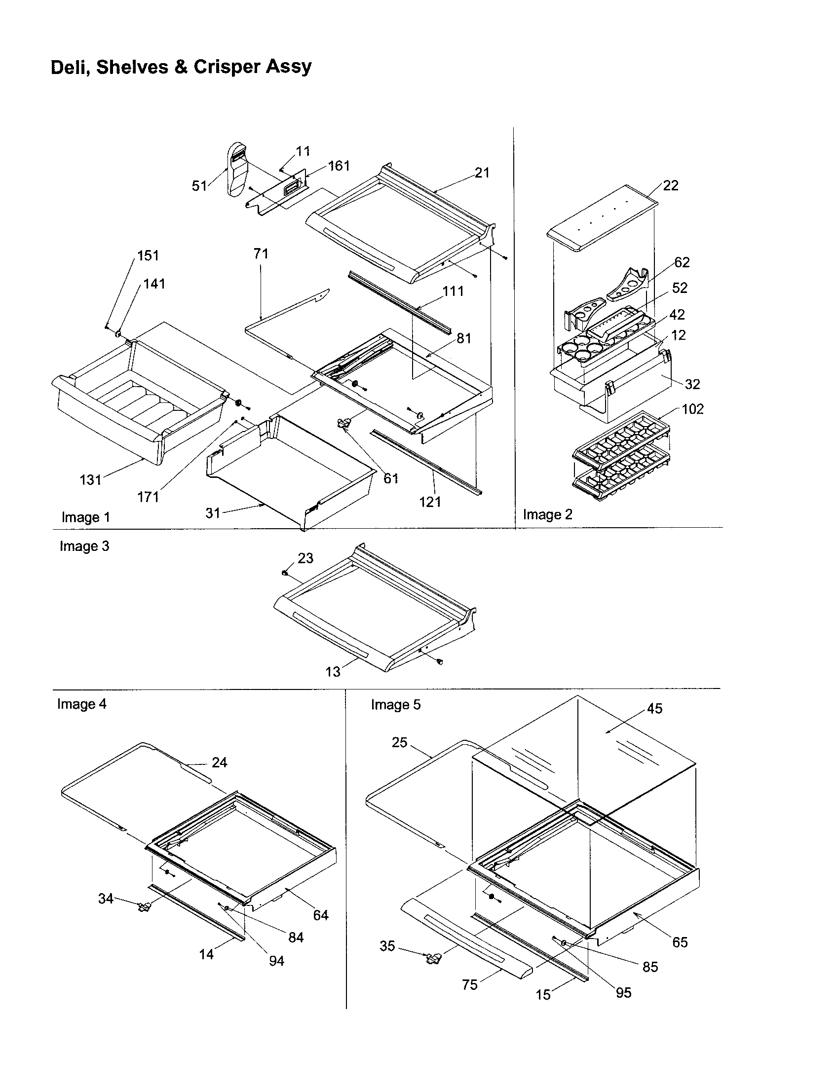 Kenmore 59658632891 deli, shelves and crisper diagram