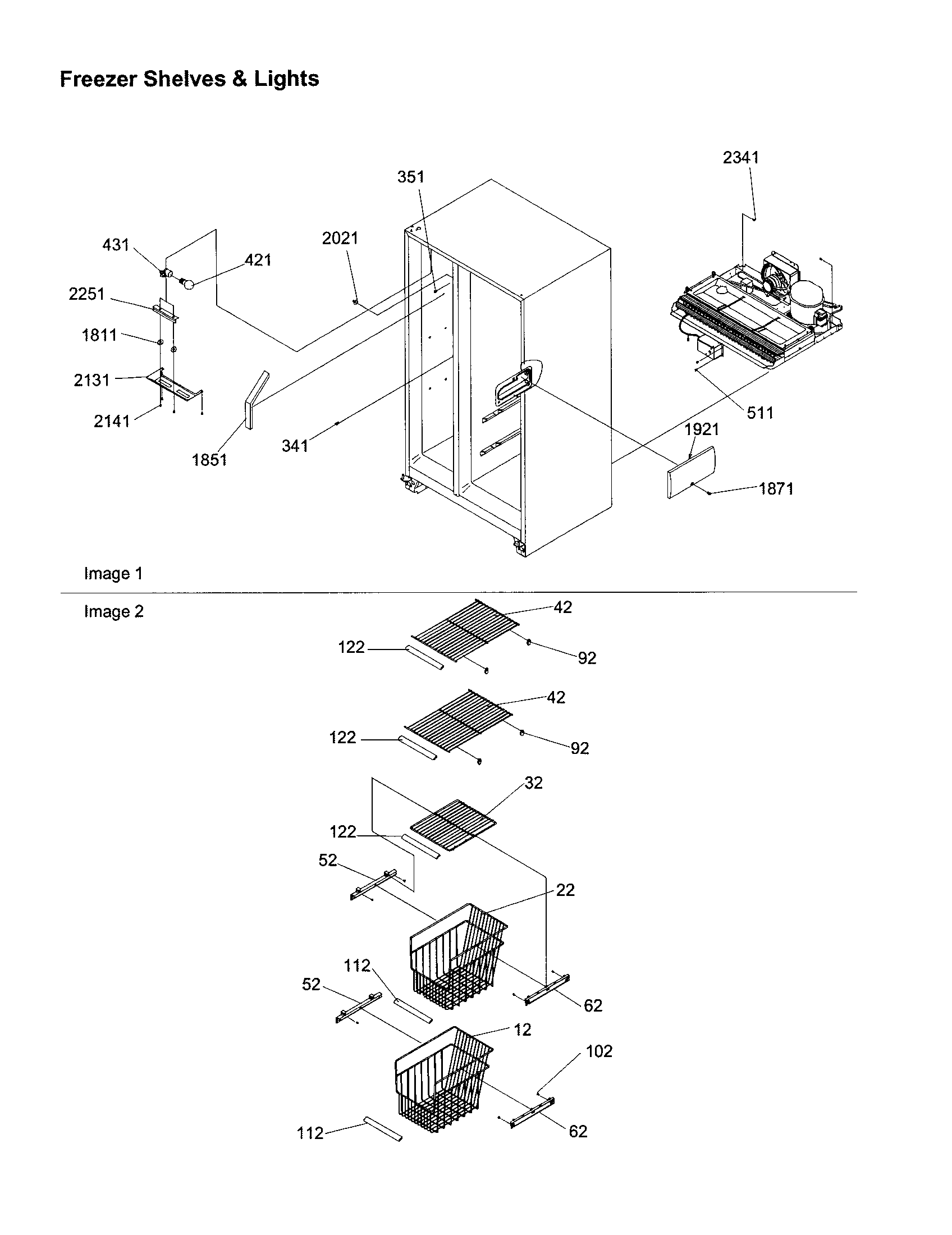 Kenmore 59658632891 freezer shelves and lights diagram