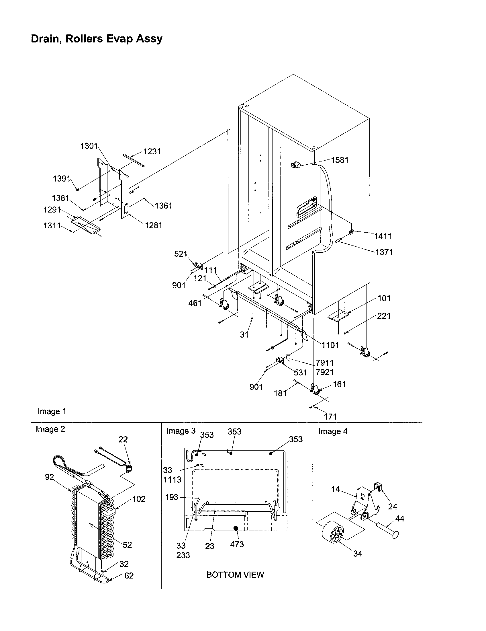 Kenmore 59658632891 drain, rollers evap assembly diagram