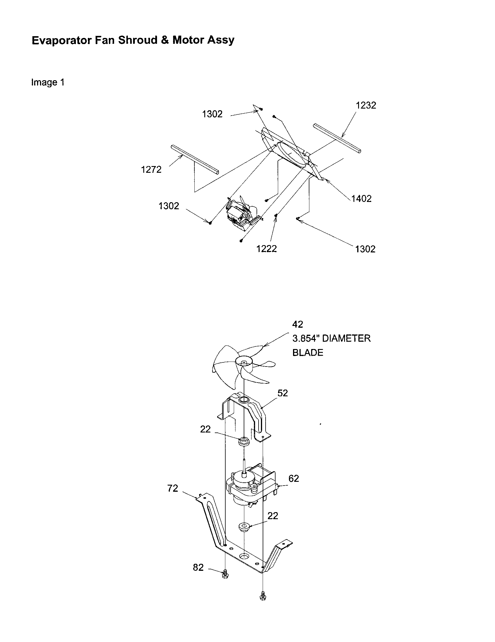Kenmore 59658632891 evaporator fan shroud and motor diagram