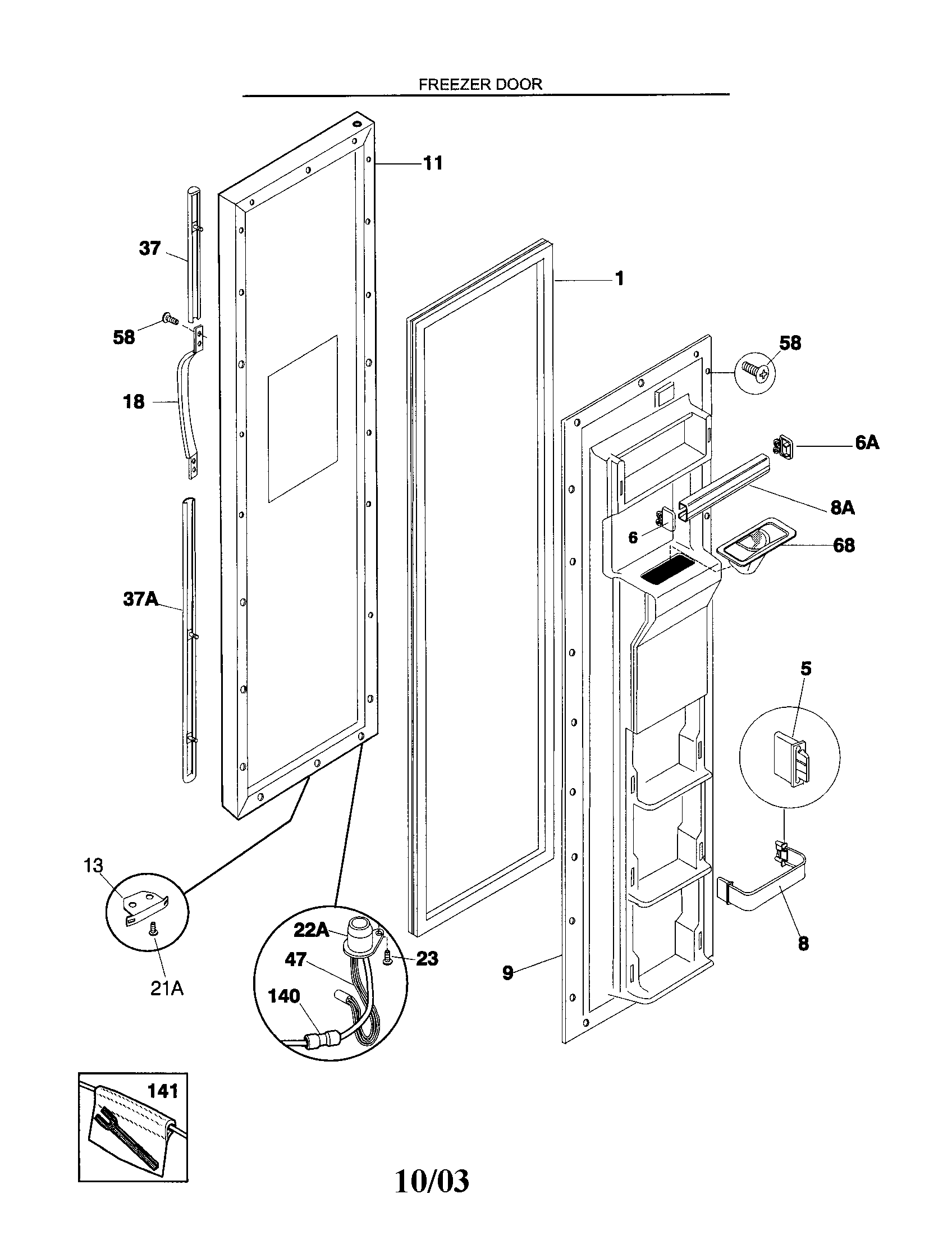 Frigidaire FRS26KR4JW1 freezer door diagram