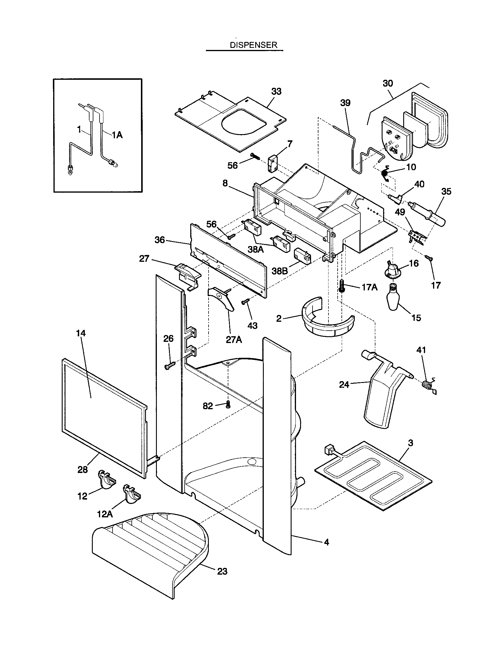 Frigidaire FRS26KR4JW1 dispenser diagram