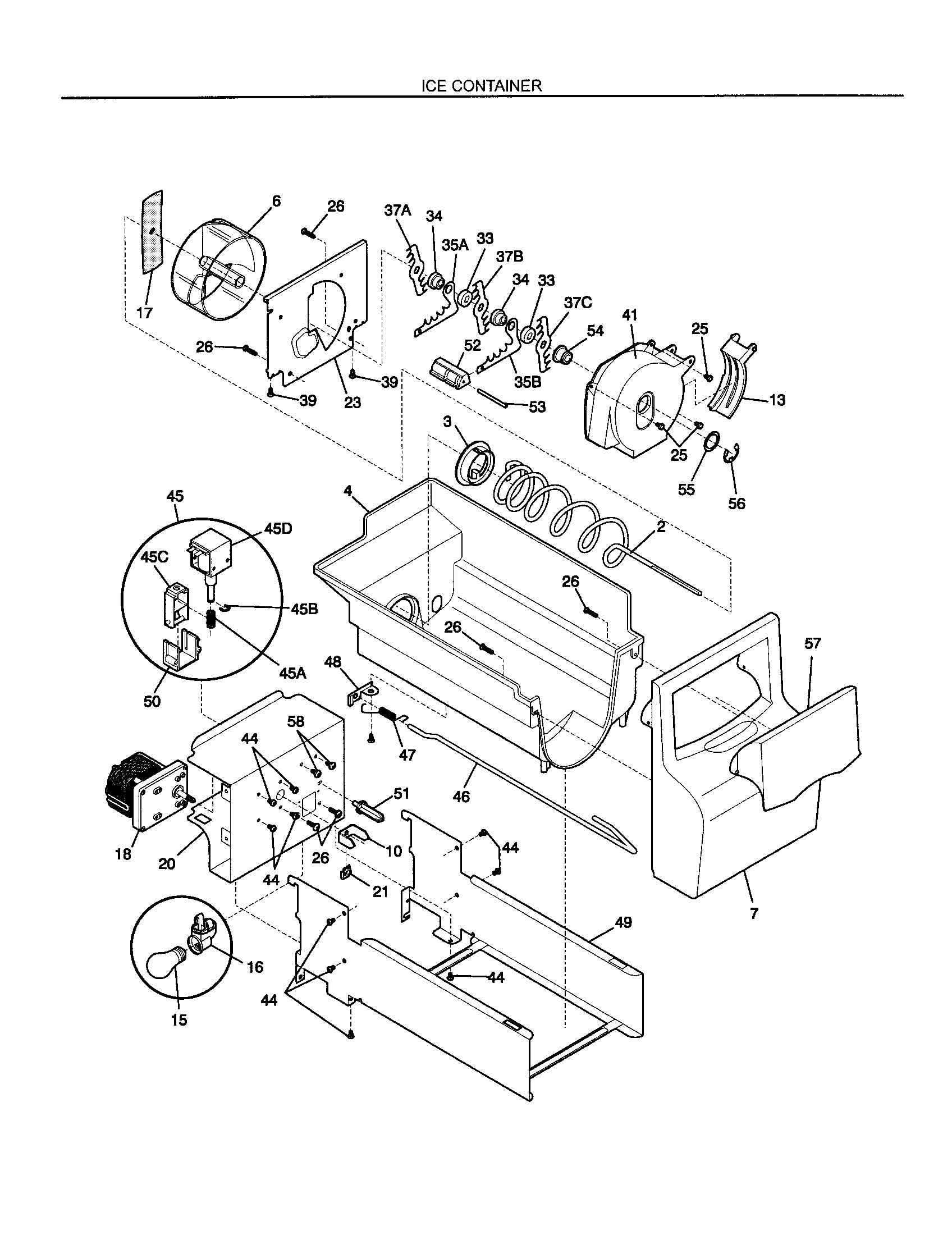 Frigidaire FRS26KR4JW1 ice container diagram