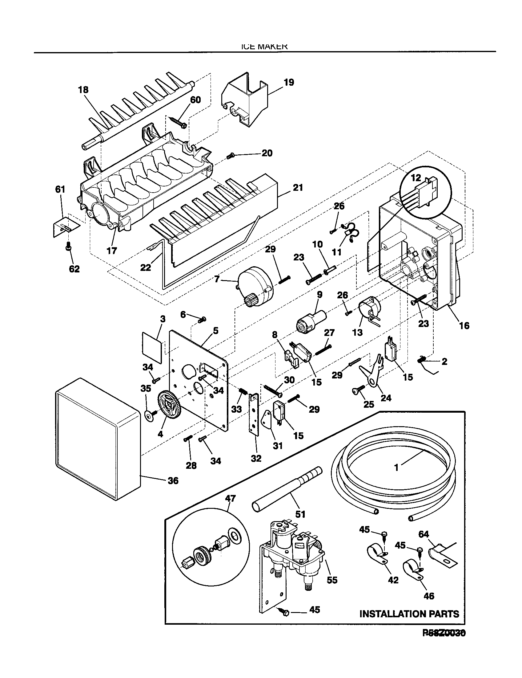 Frigidaire FRS26KR4JW1 ice maker diagram