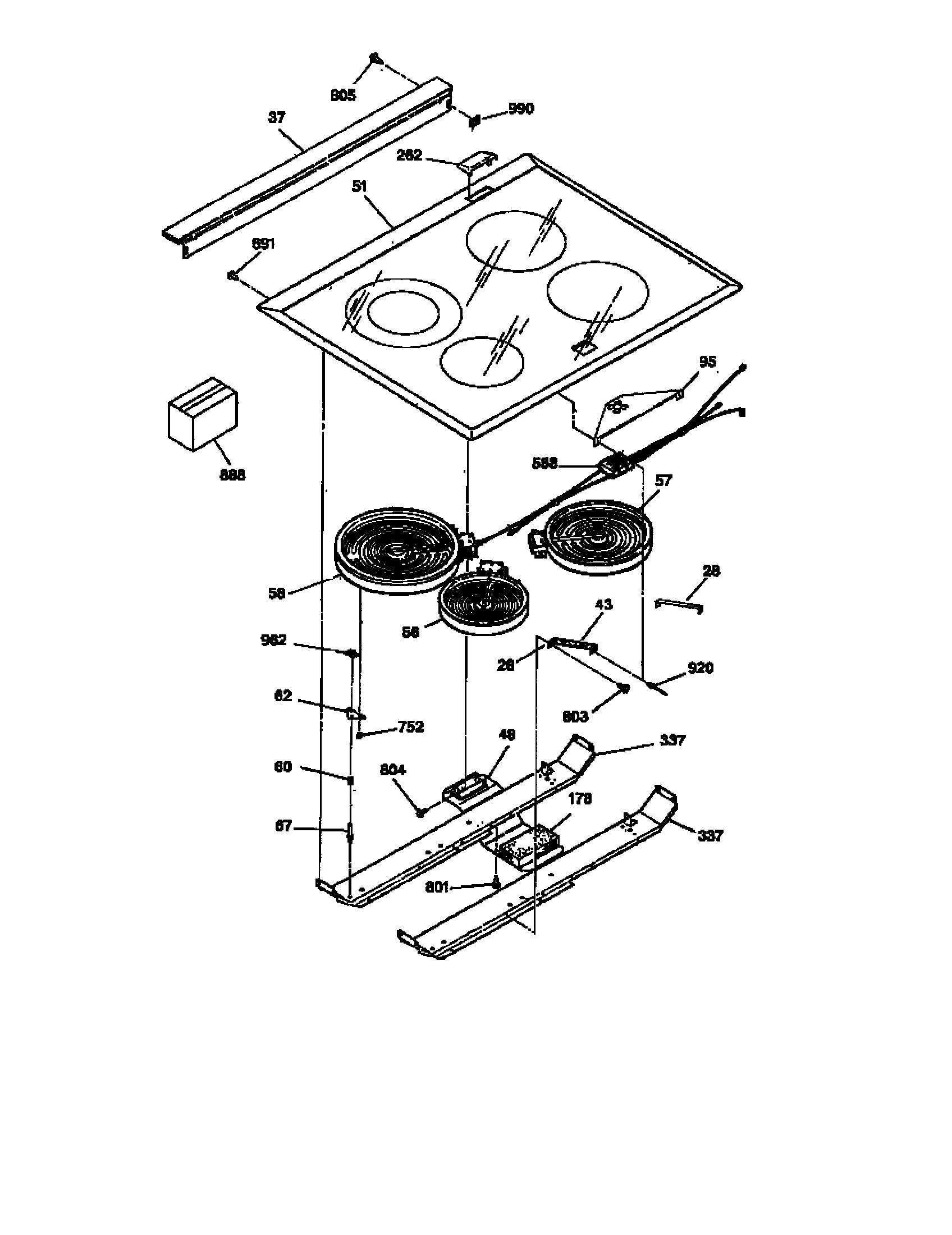 GE JSP40WW2WW cooktop diagram