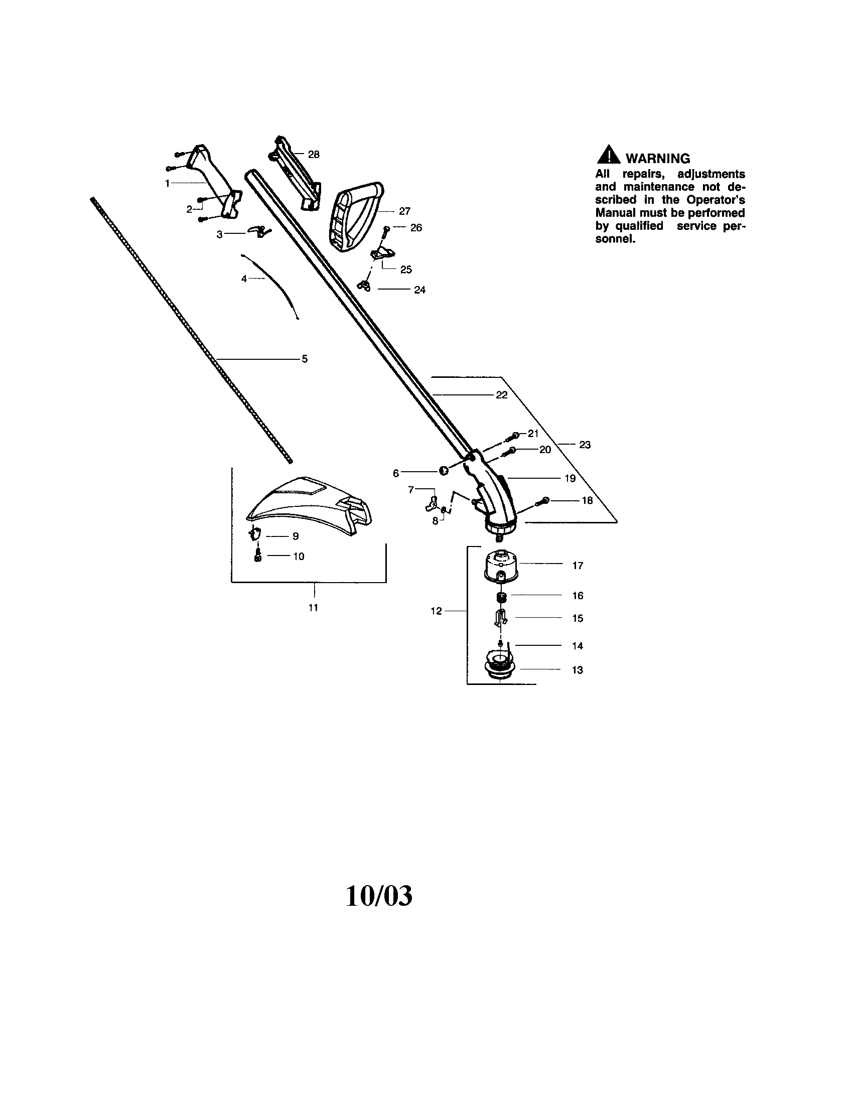 Weed Eater FEATHERLITE SST (RECON) driveshaft/throttle housing diagram