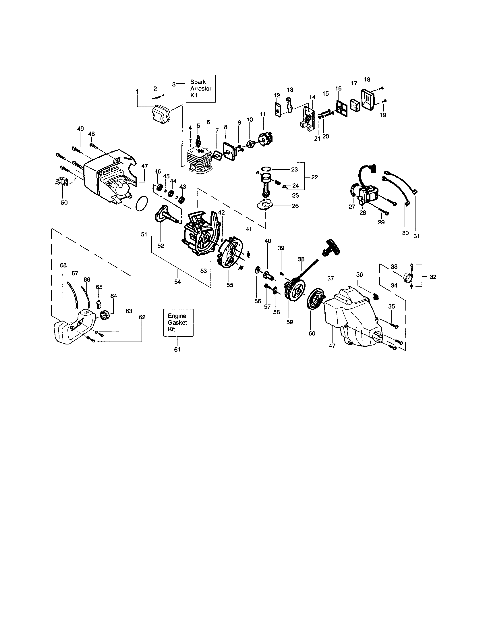 Weed Eater FEATHERLITE SST (RECON) cylinder/crankshaft/crankcase diagram