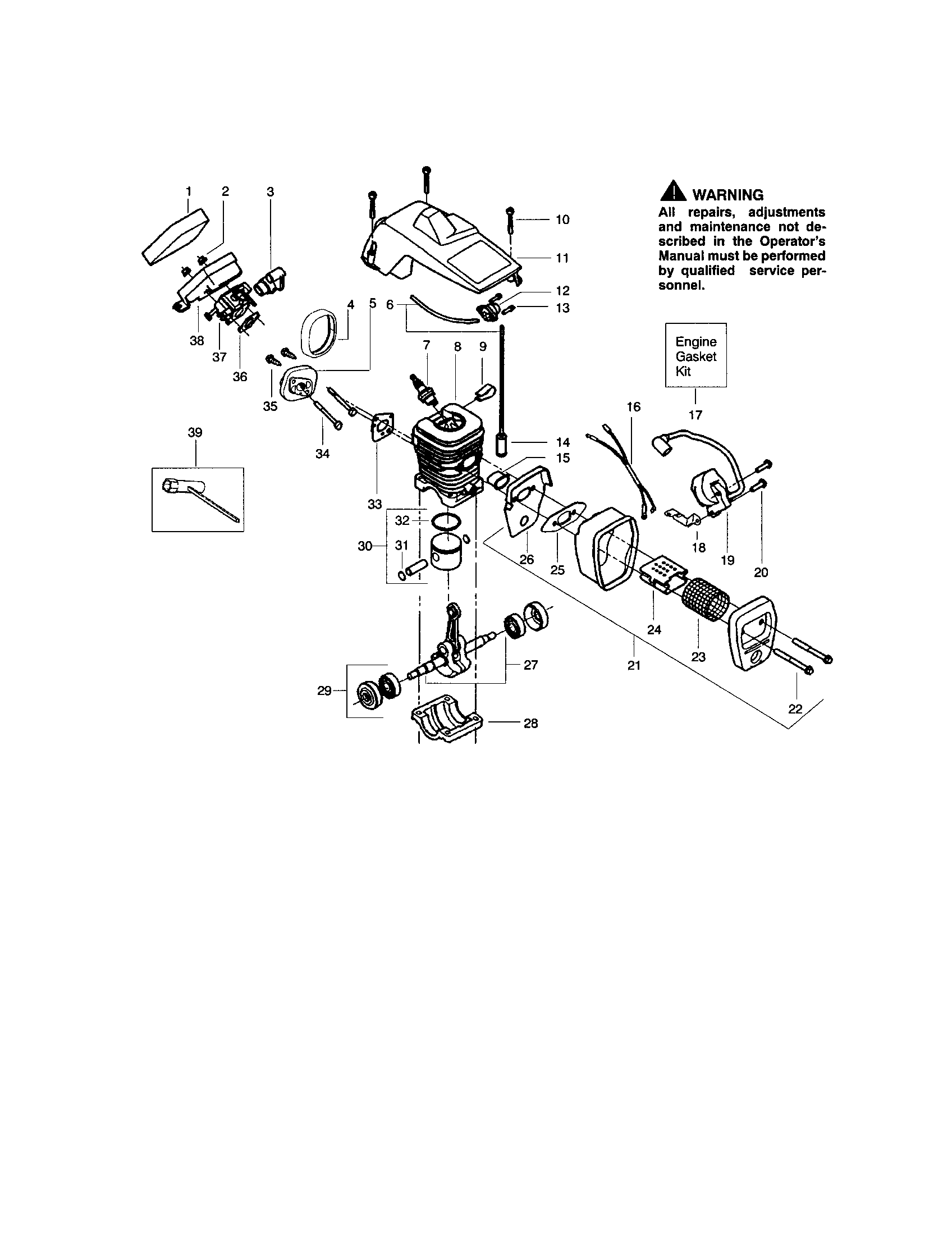 Poulan S1838 (RECON) cylinder/crankshaft/crankcase diagram