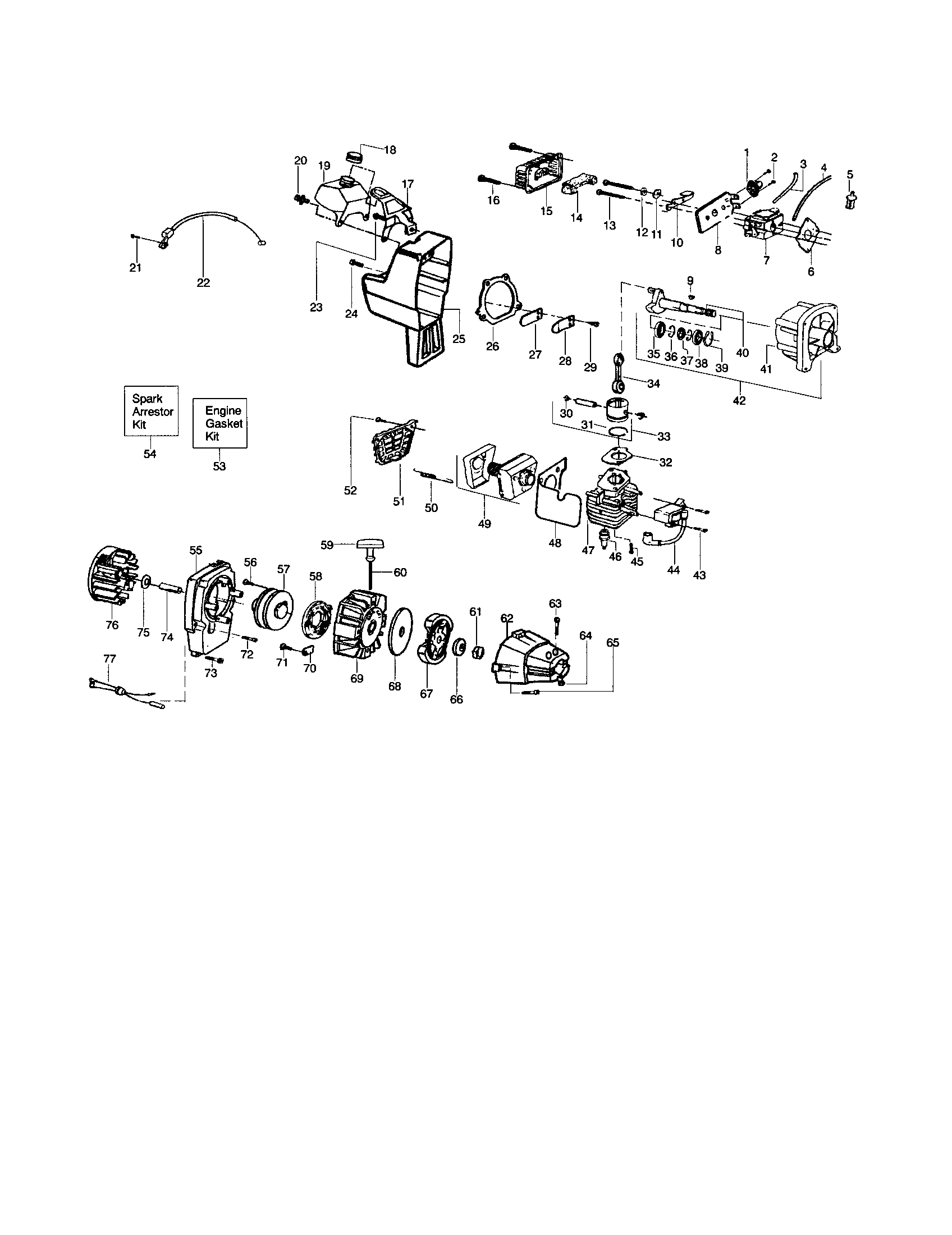 Weed Eater BC3100 (RECON) crankcase/cylinder/crankshaft diagram