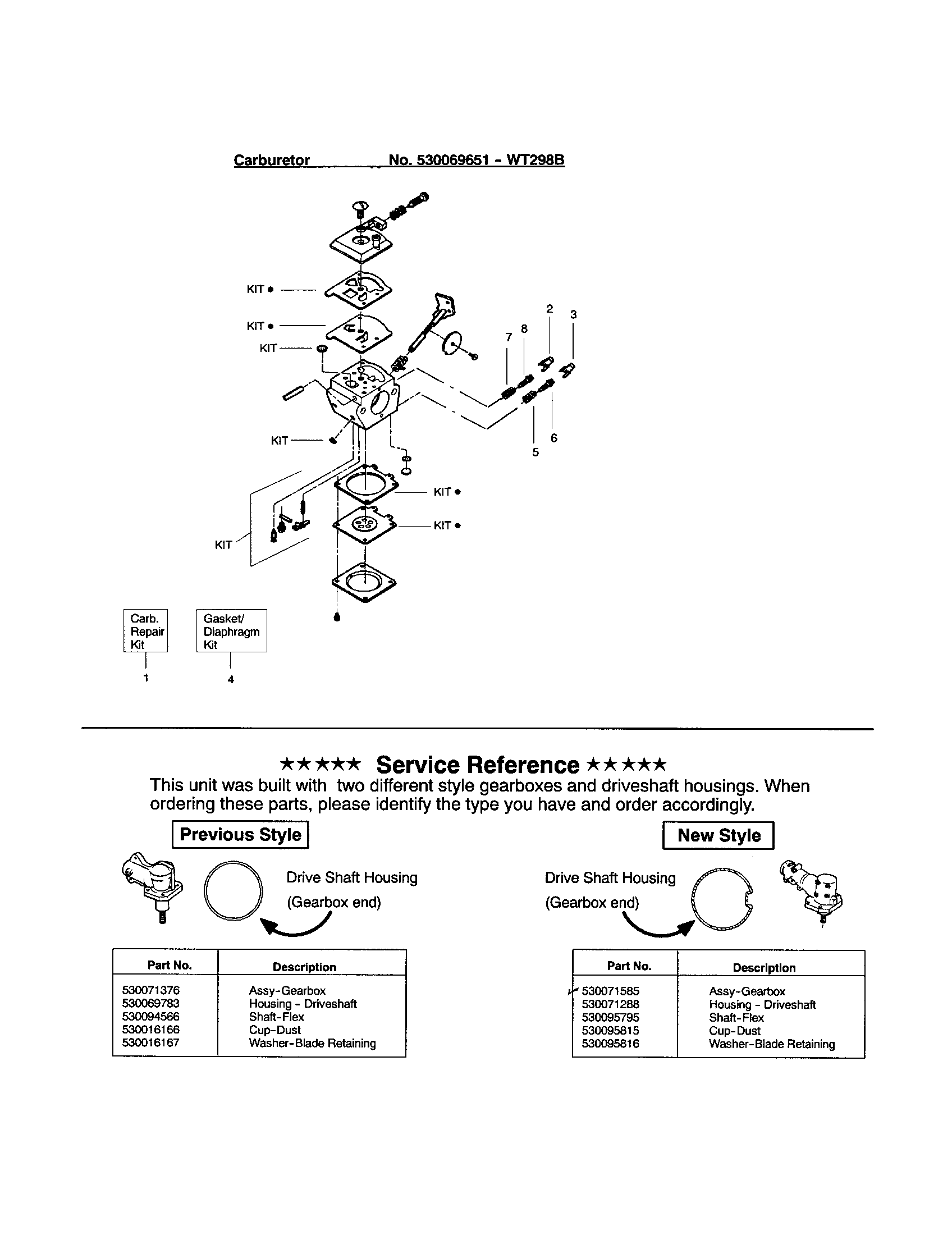 Weed Eater BC3100 (RECON) carburetor/service note diagram