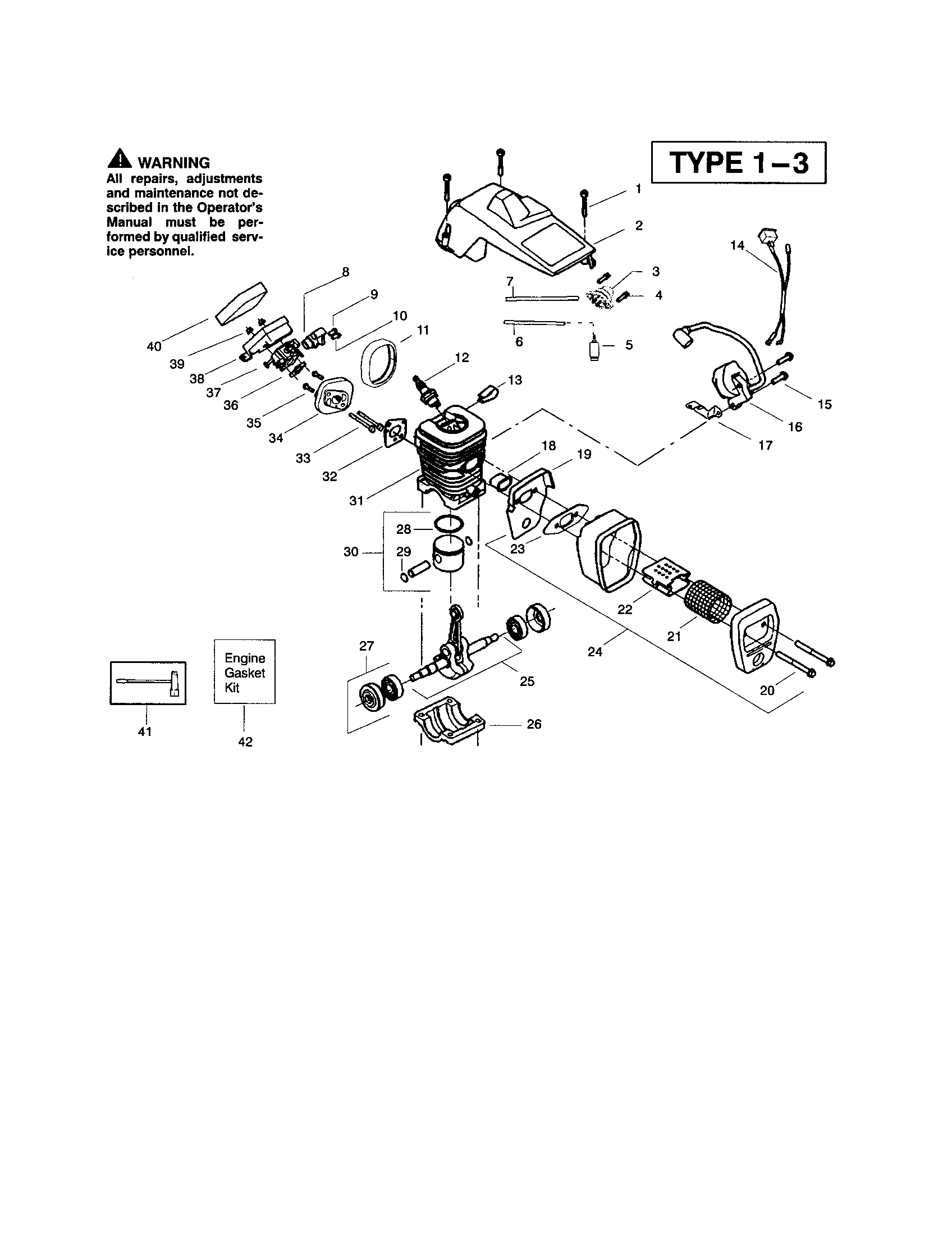 Poulan 220 TYPE 1-3 (RECON) cylinder/crankcase/crankshaft diagram