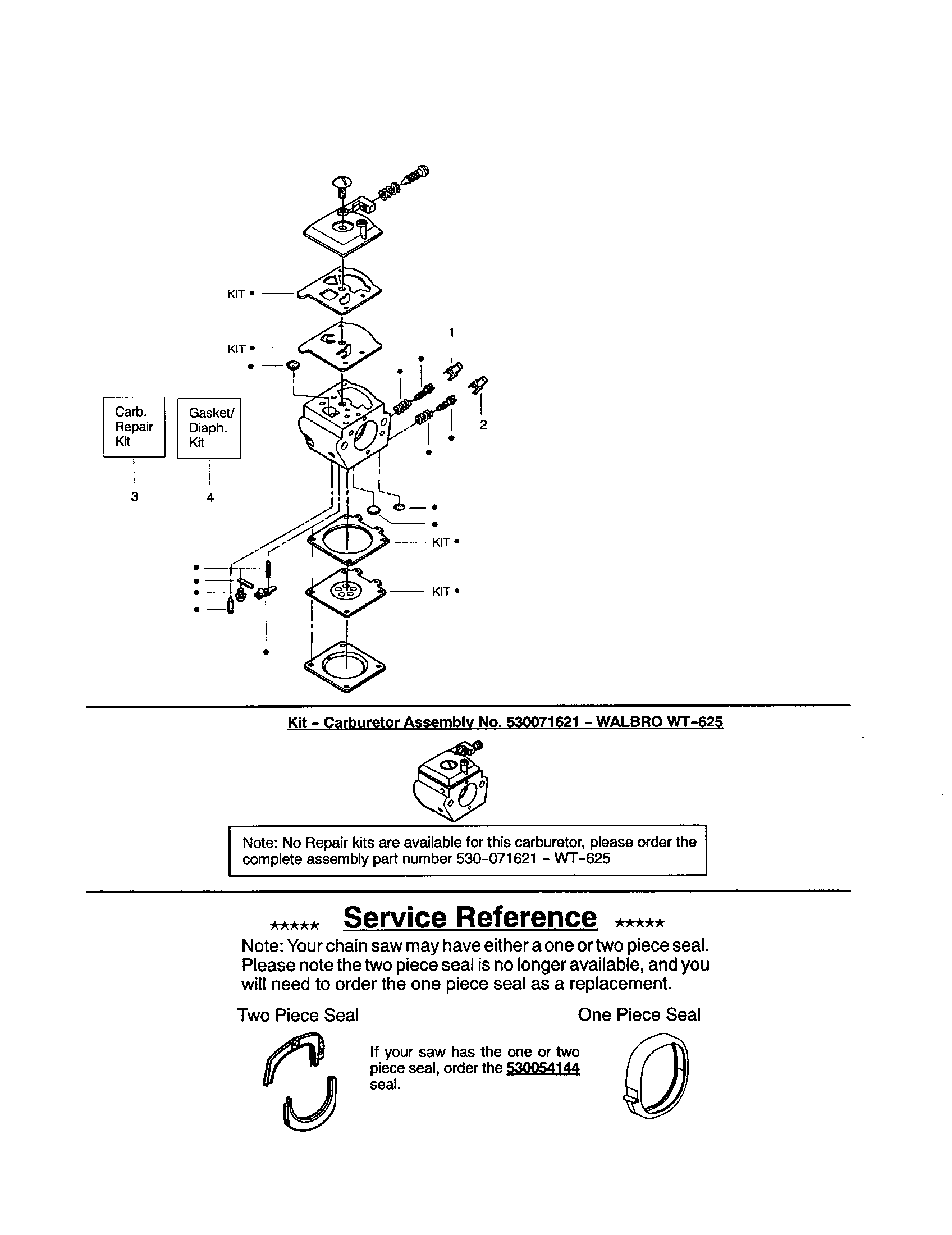 Poulan 220 TYPE 1-3 (RECON) carubretor's and service note diagram
