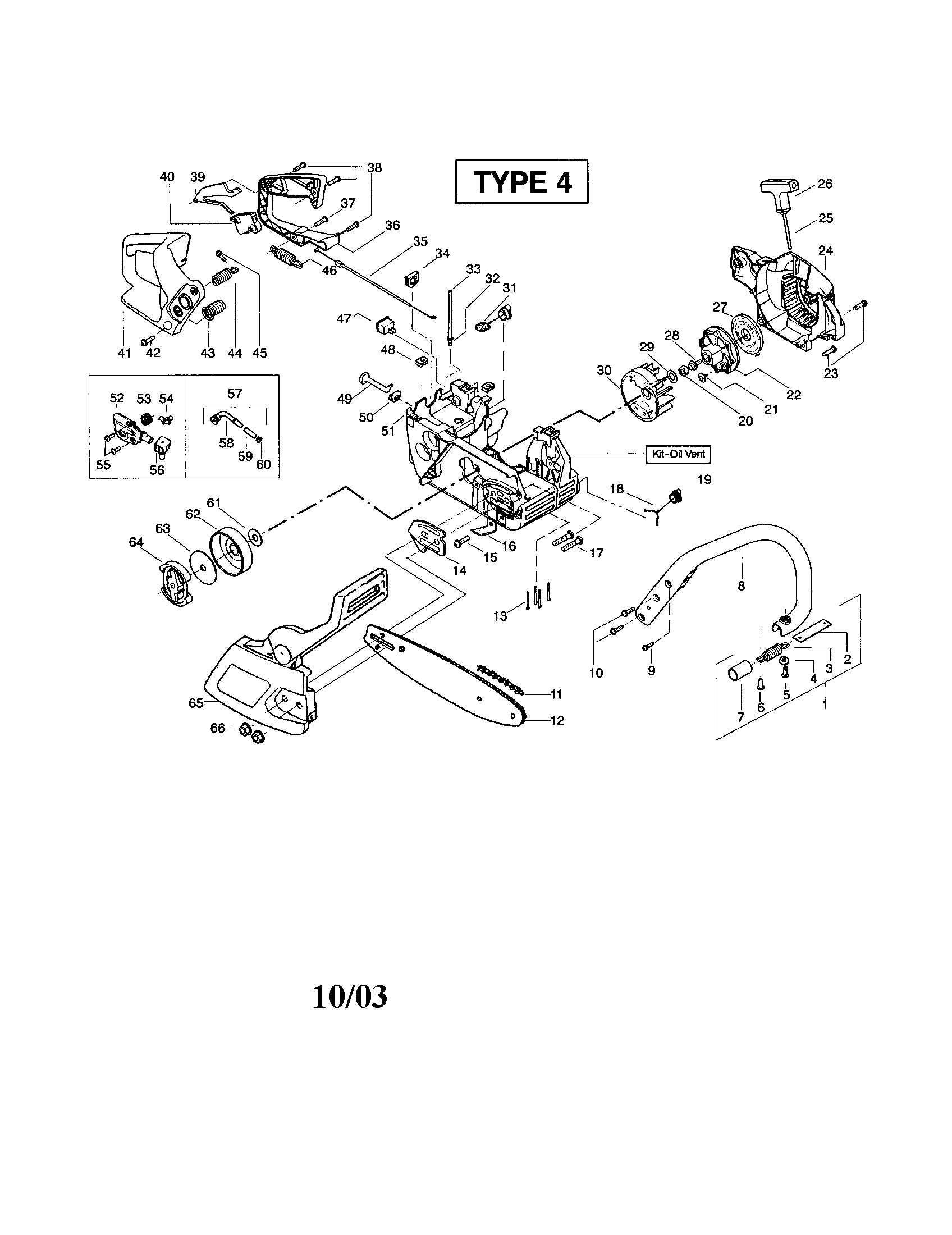 Poulan 220 TYPE 4 (RECON) chassis/bar/chain/flywheel diagram