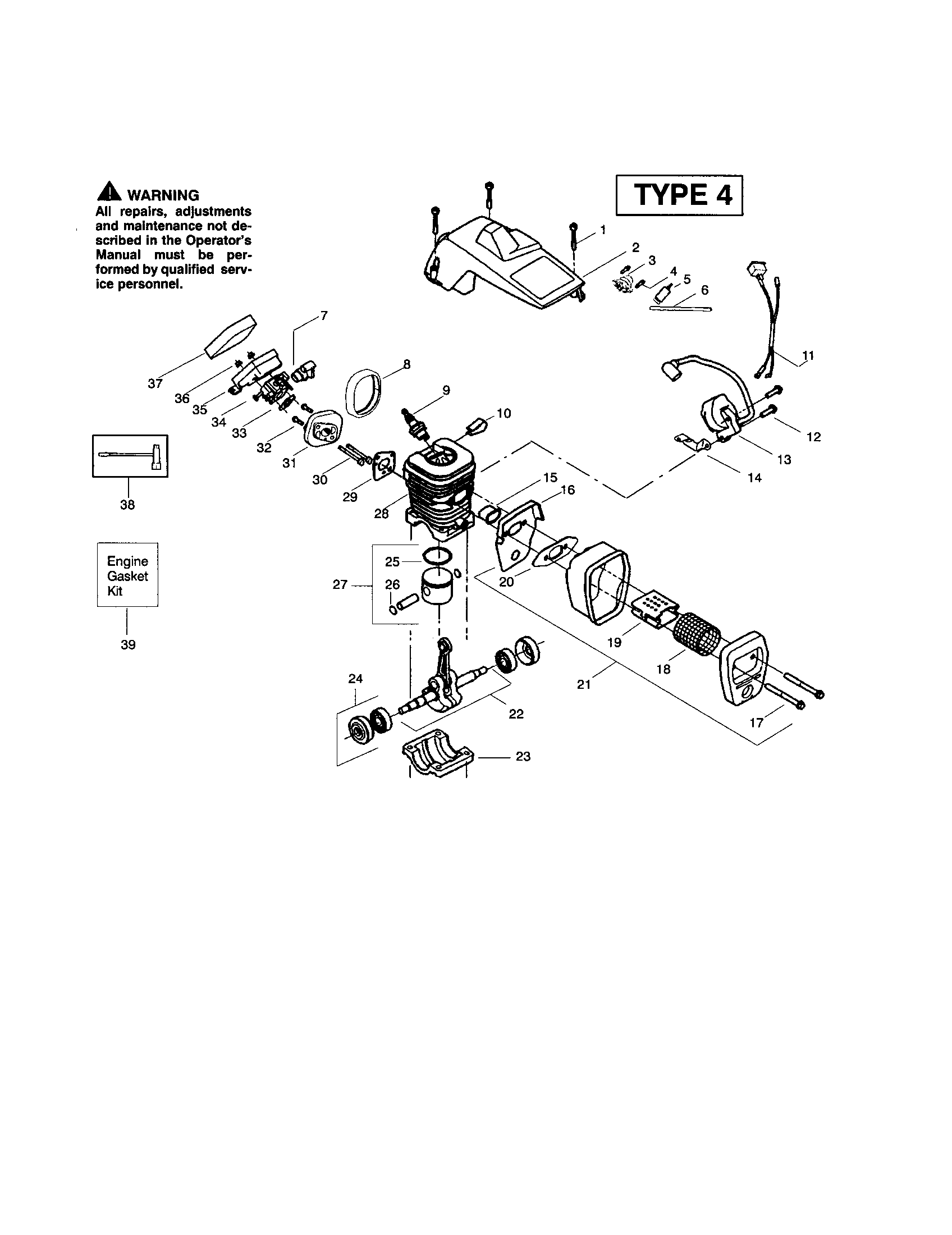 Poulan 220 TYPE 4 (RECON) cylinder/crankcase/crankshaft diagram