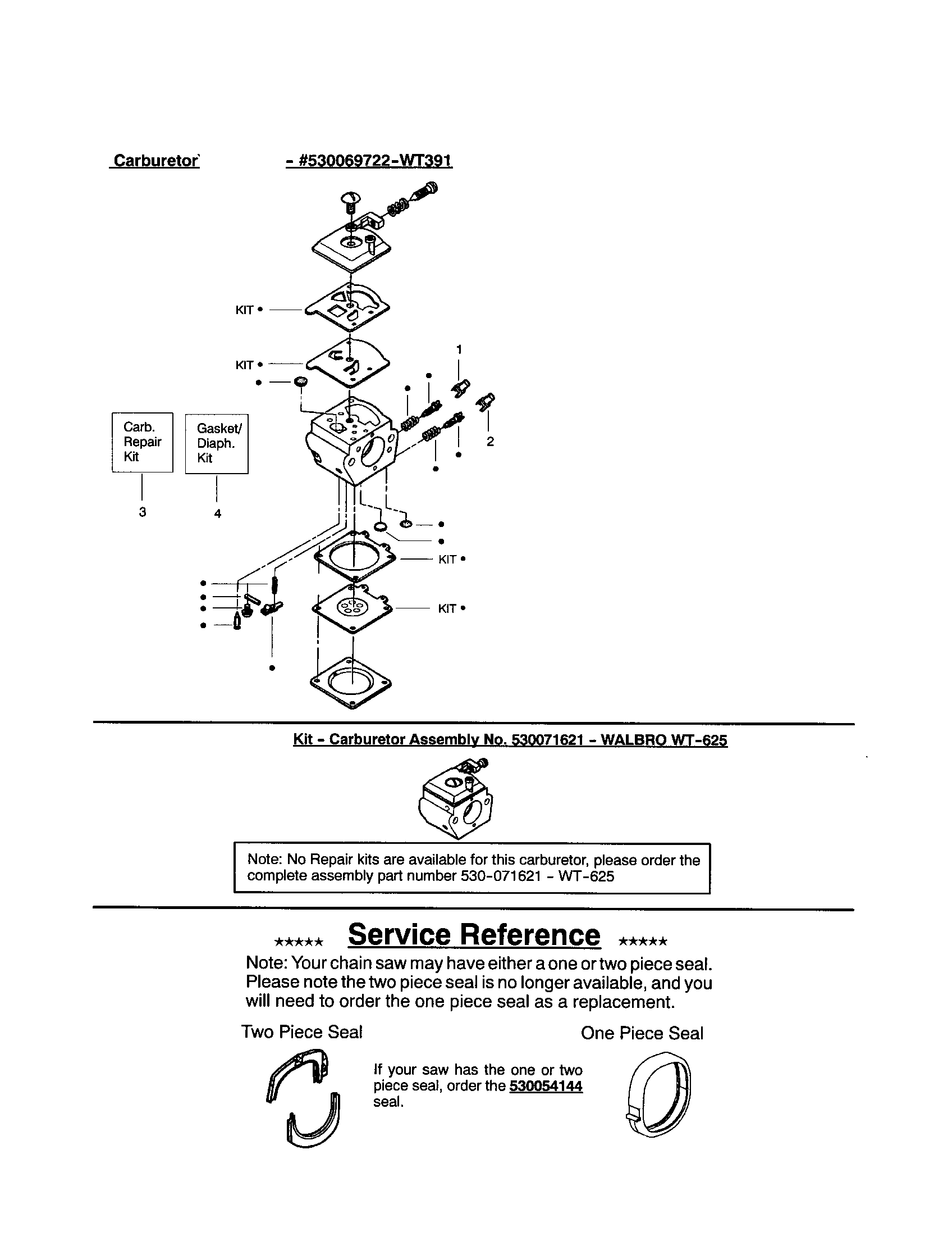 Poulan 220 TYPE 4 (RECON) carburetor's and service note diagram