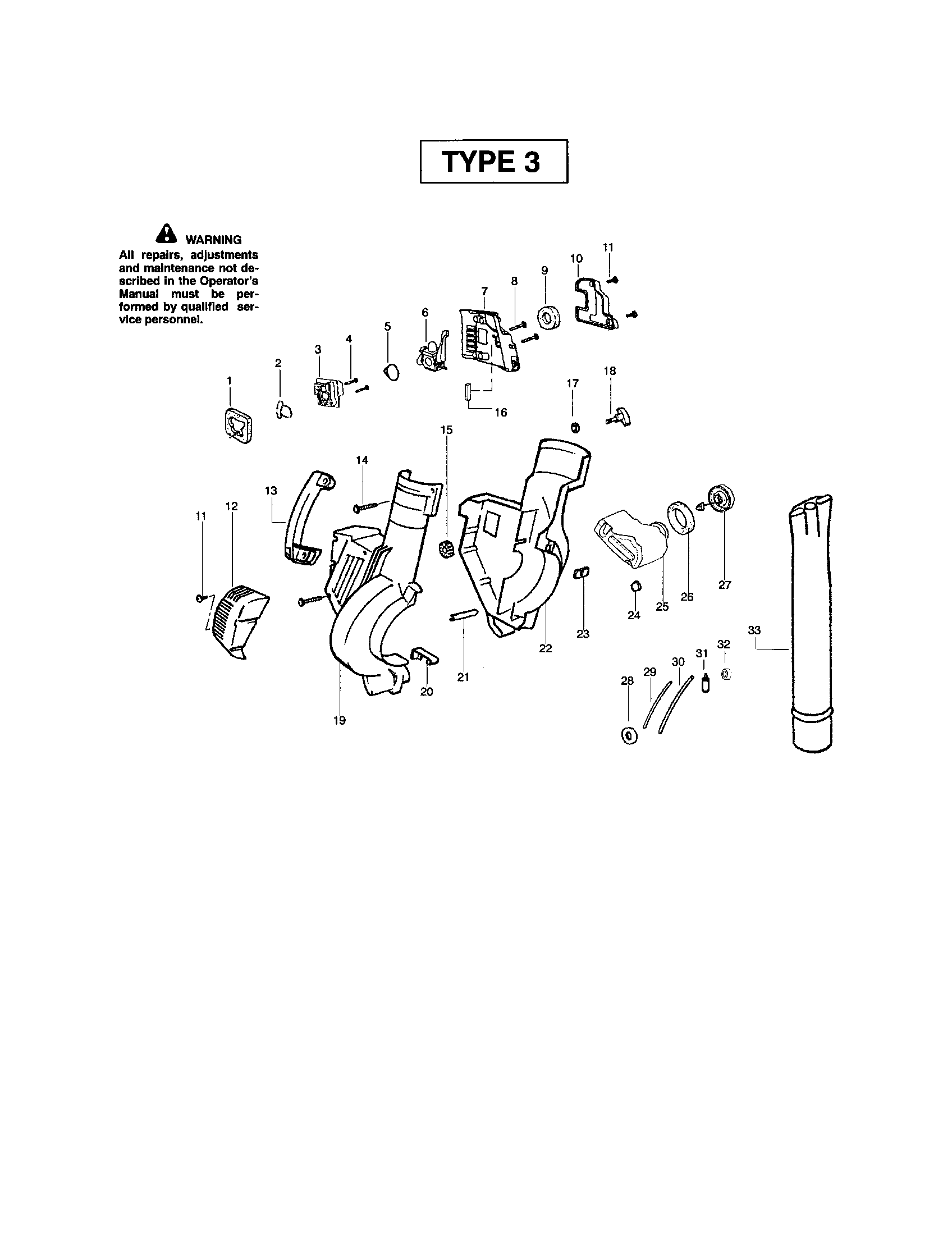 Poulan BVM200 TYPE 3 (RECON) blower tube/housing diagram