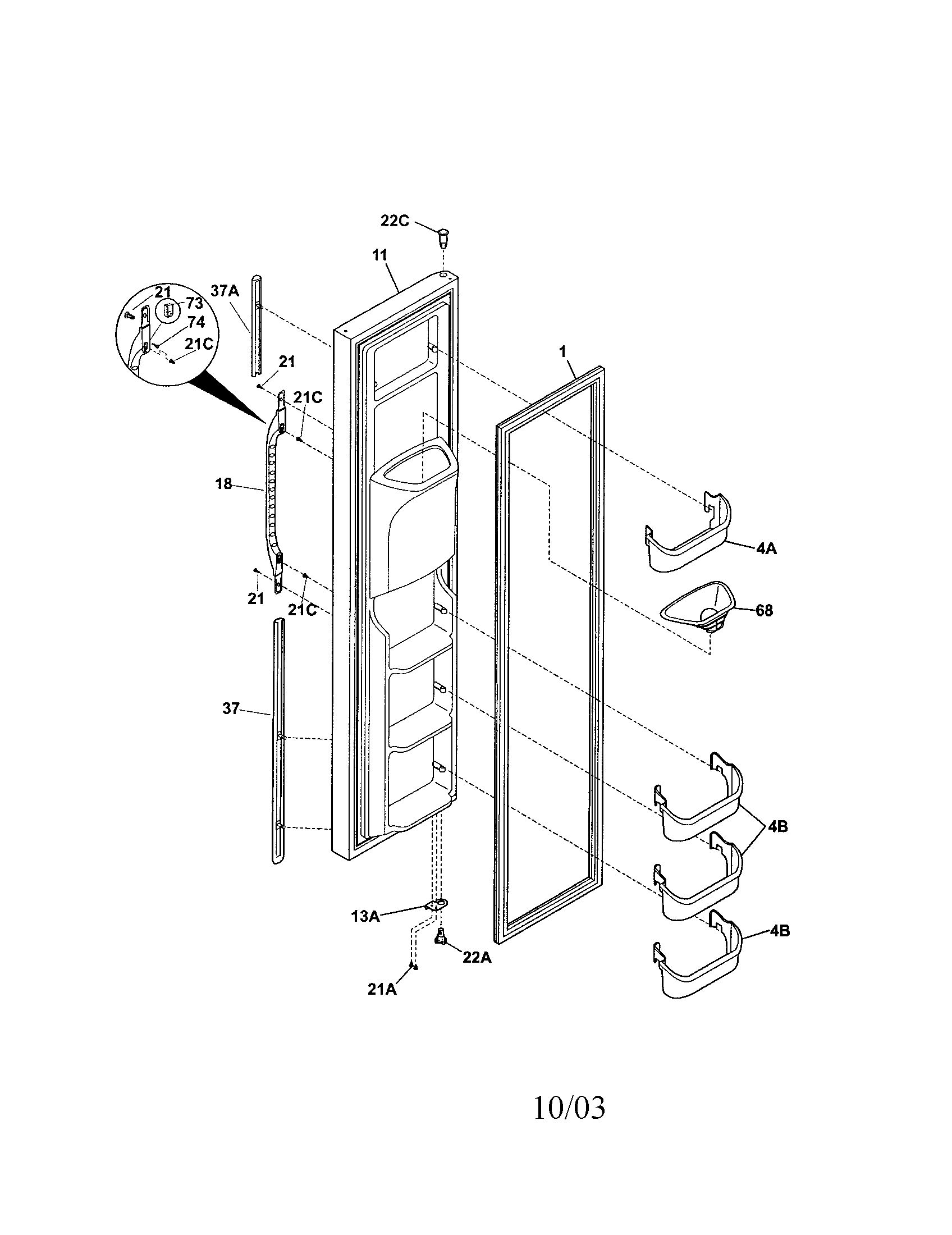 Kenmore 25354734303 freezer door diagram