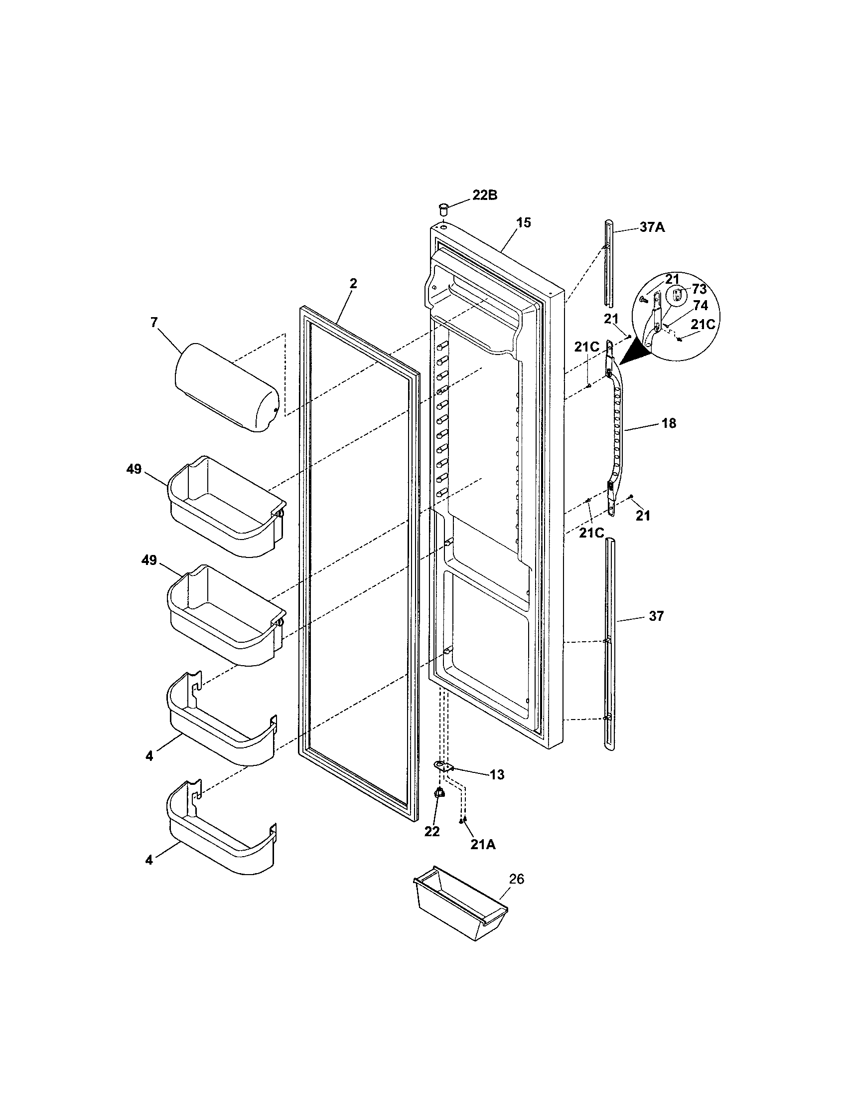 Kenmore 25354734303 refrigerator door diagram