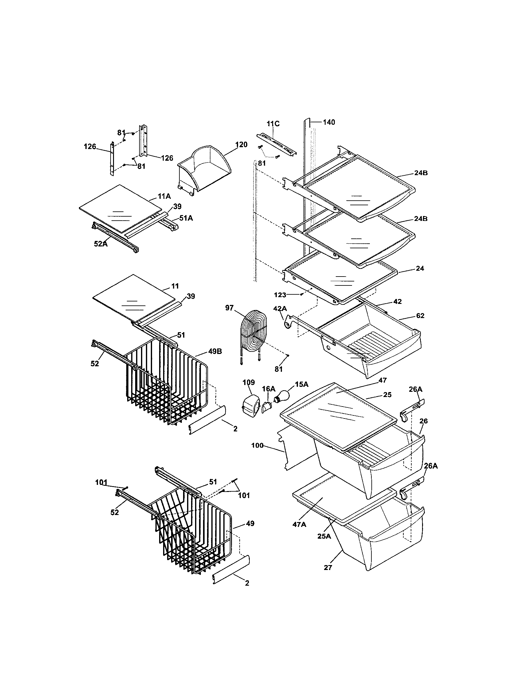 Kenmore 25354734303 shelves diagram