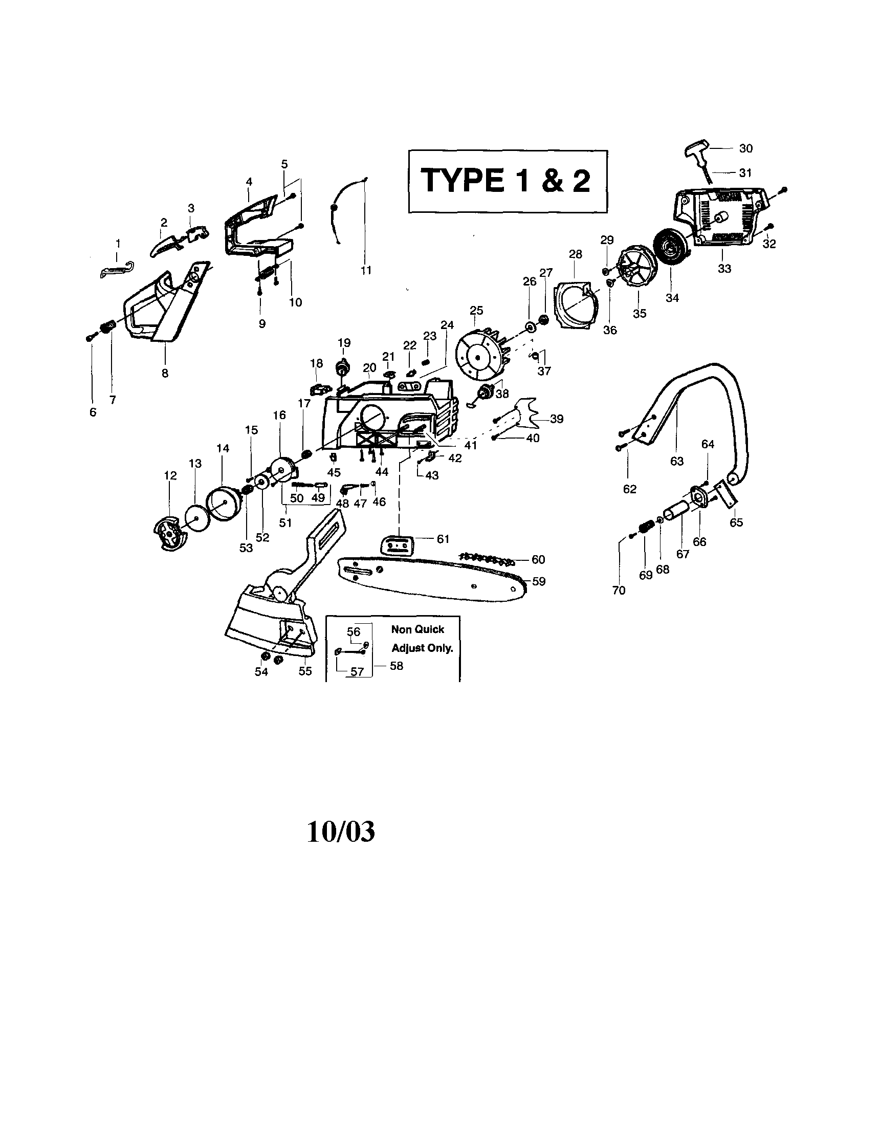 Poulan 295 TYPE 1,2 (RECON) throttle/chassis/chain/bar diagram