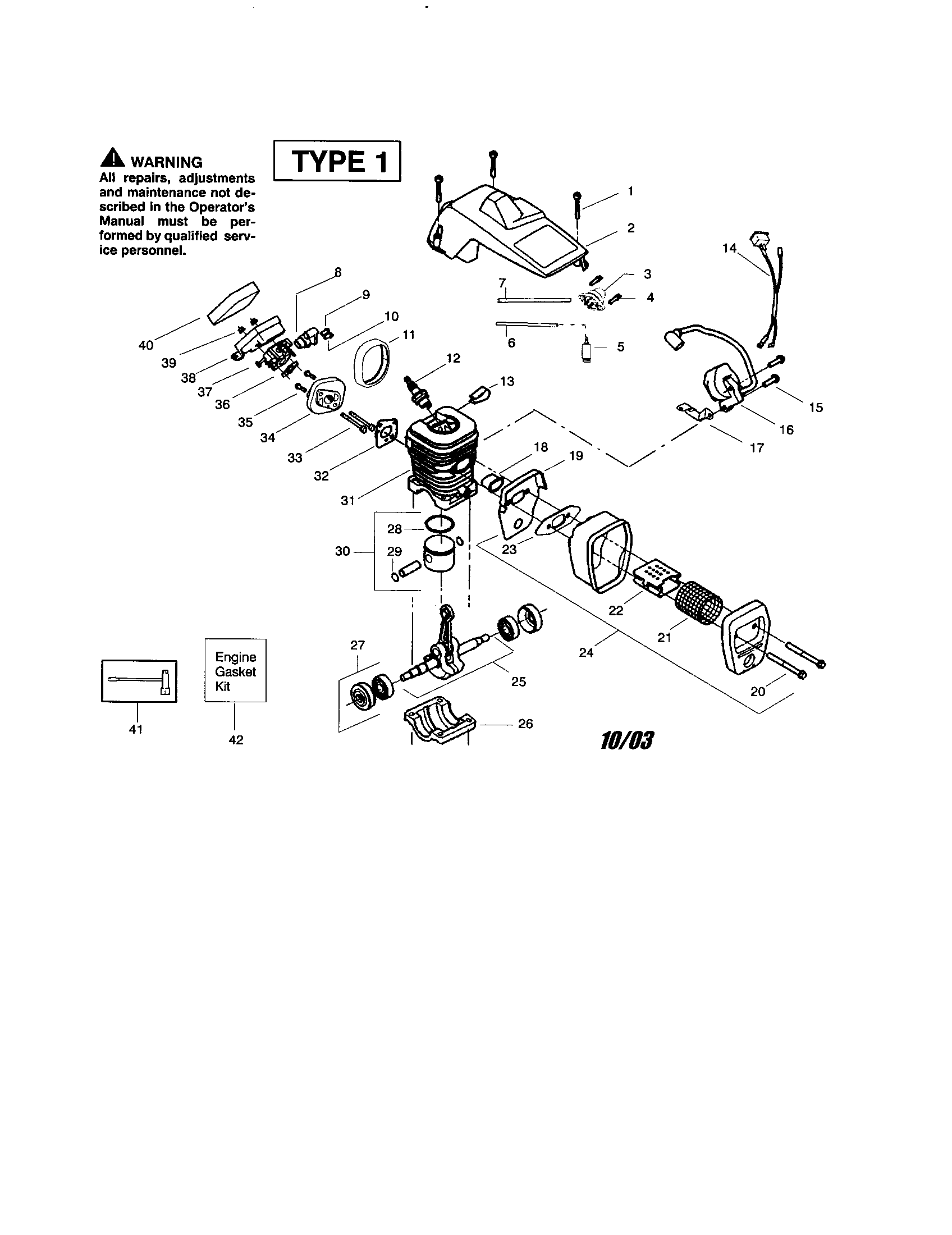 Poulan 260 TYPE 1 (RECON) cylinder/shield/muffler diagram