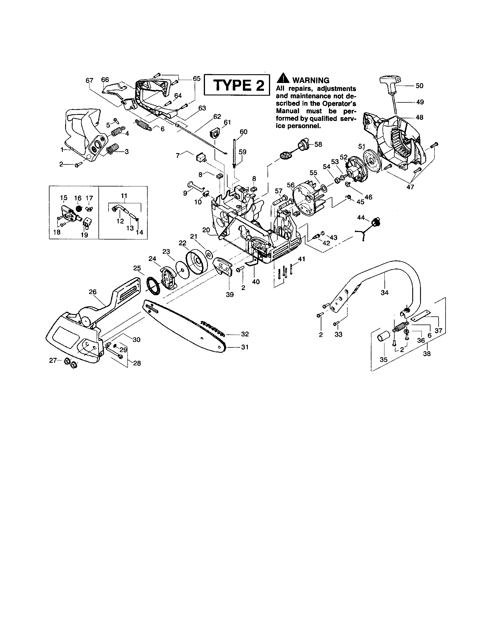 Poulan 260 TYPE 2 (RECON) chassis/chain/bar/housing diagram