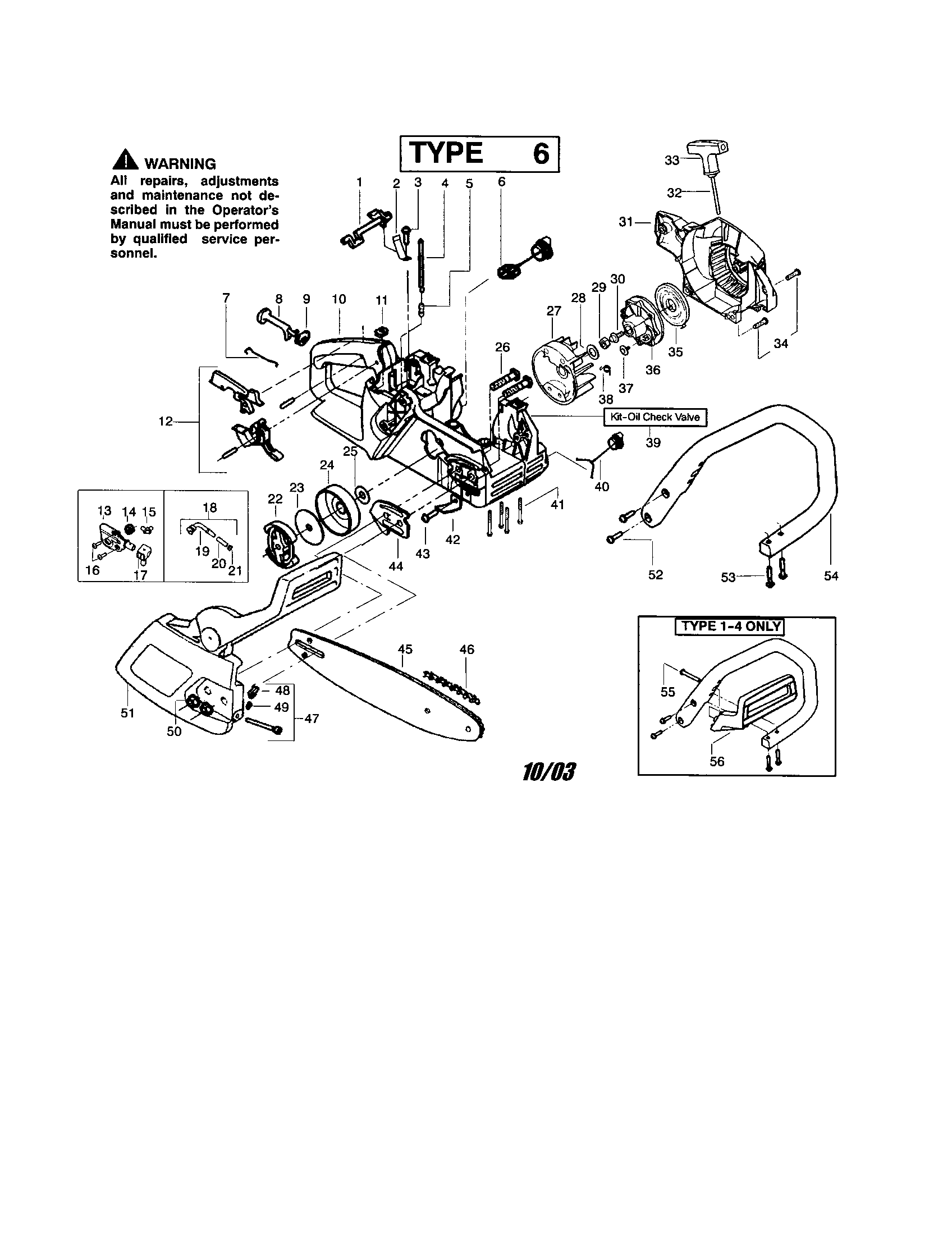 Poulan 2050 TYPE 6 (RECON) throttle/fan housing/chain/bar diagram