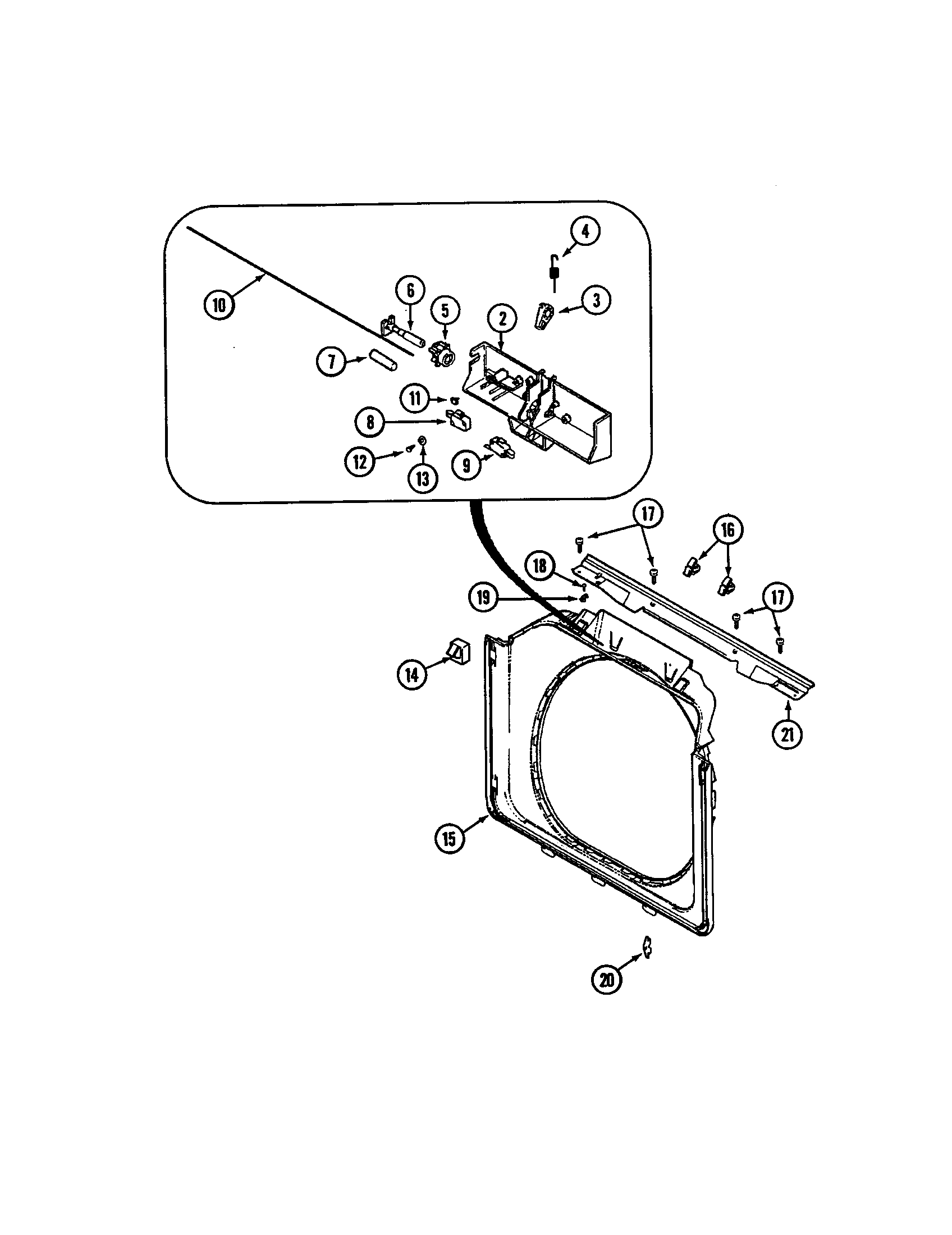 Maytag MAH14PSAAW door shroud/door latch diagram