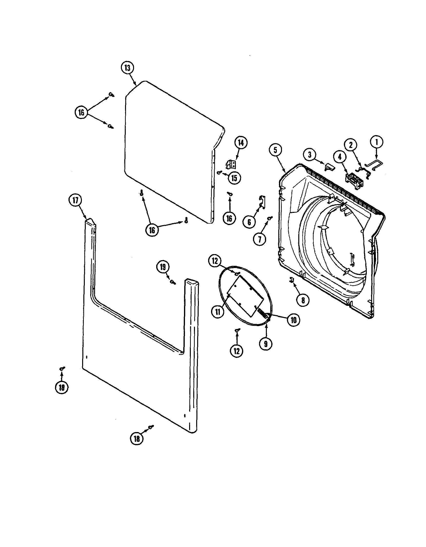 Maytag MAH14PSAAW door and front panel diagram