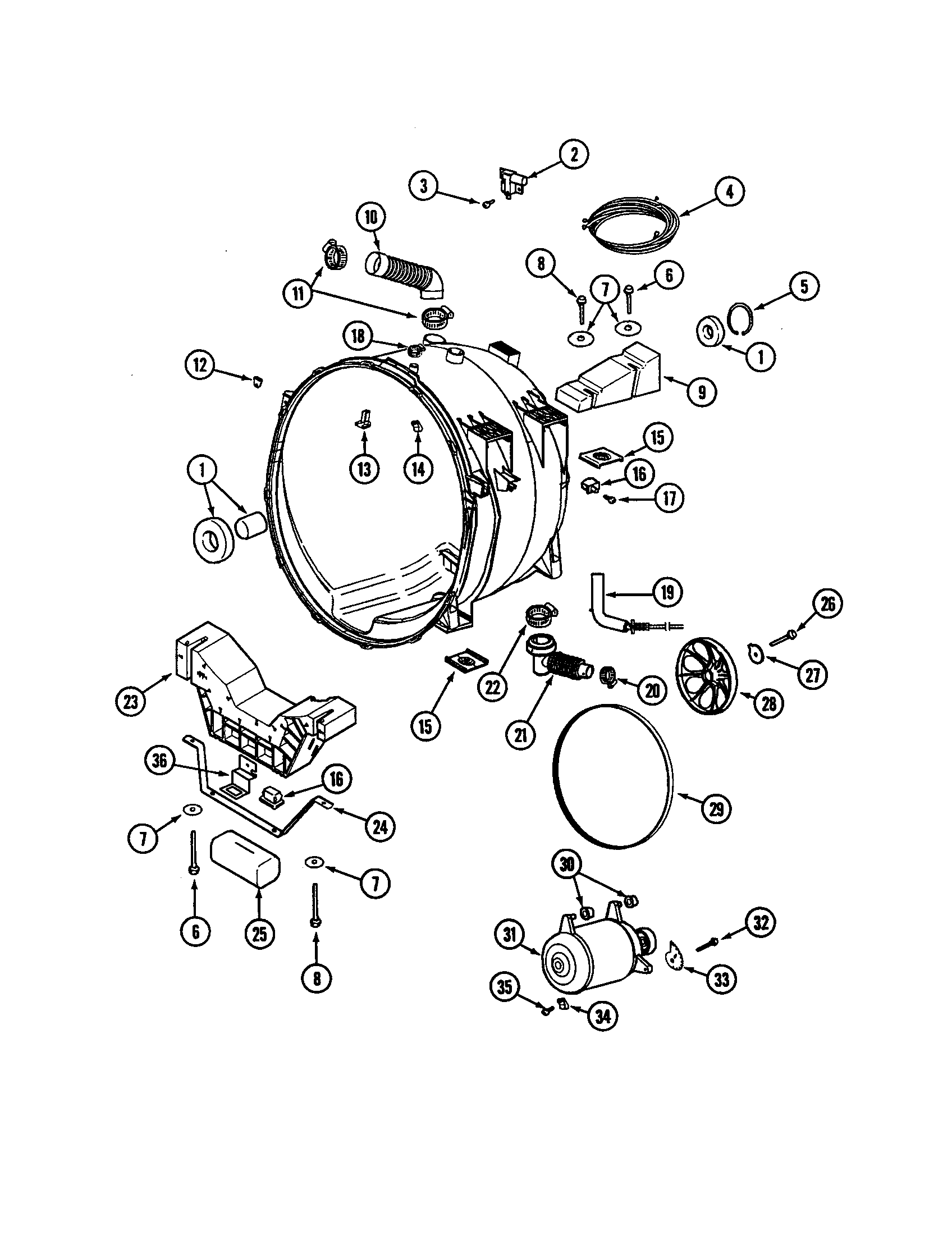 Maytag MAH14PSAAW outer tub and motor diagram