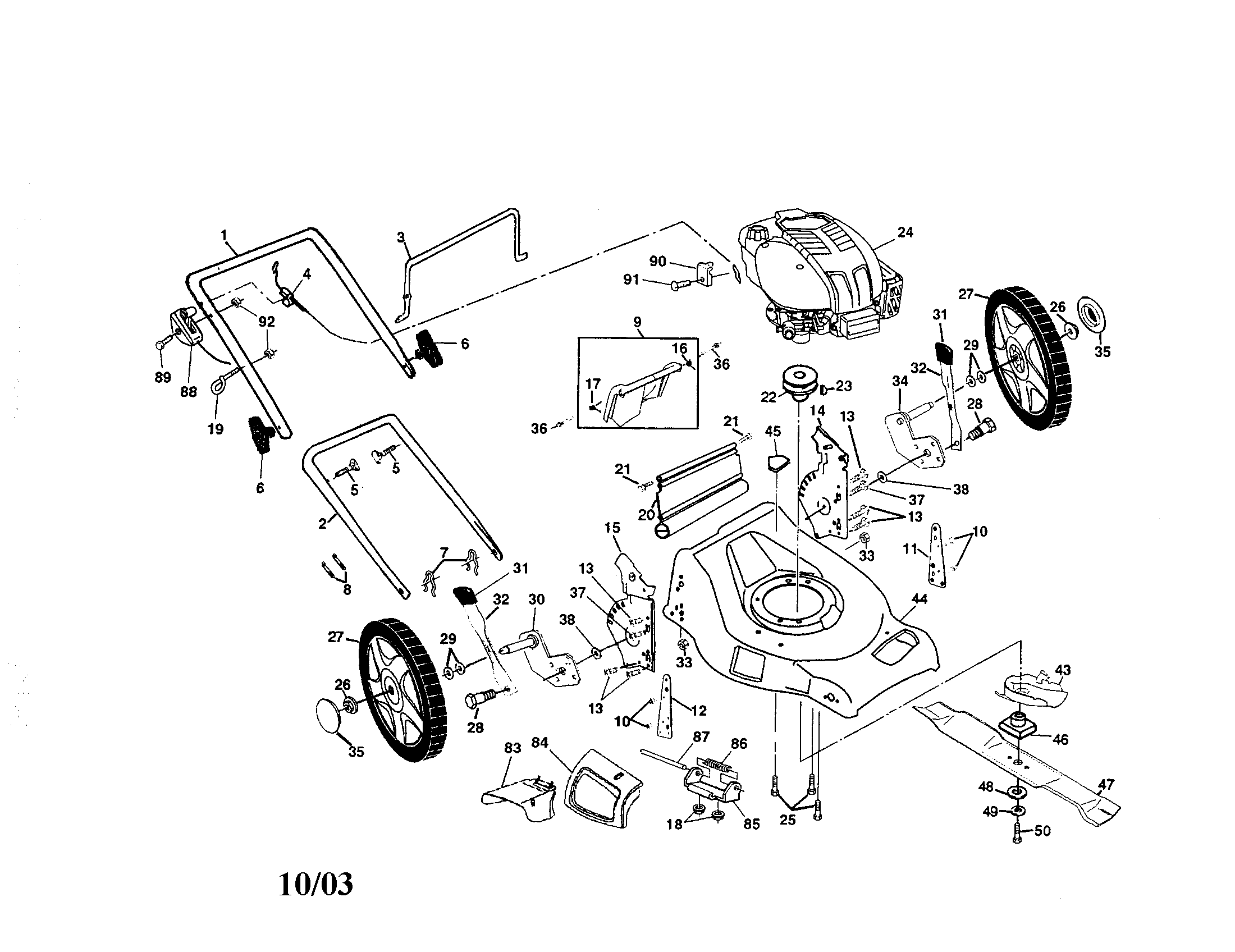 Poulan PR675Y21CHC engine/housing/handle diagram