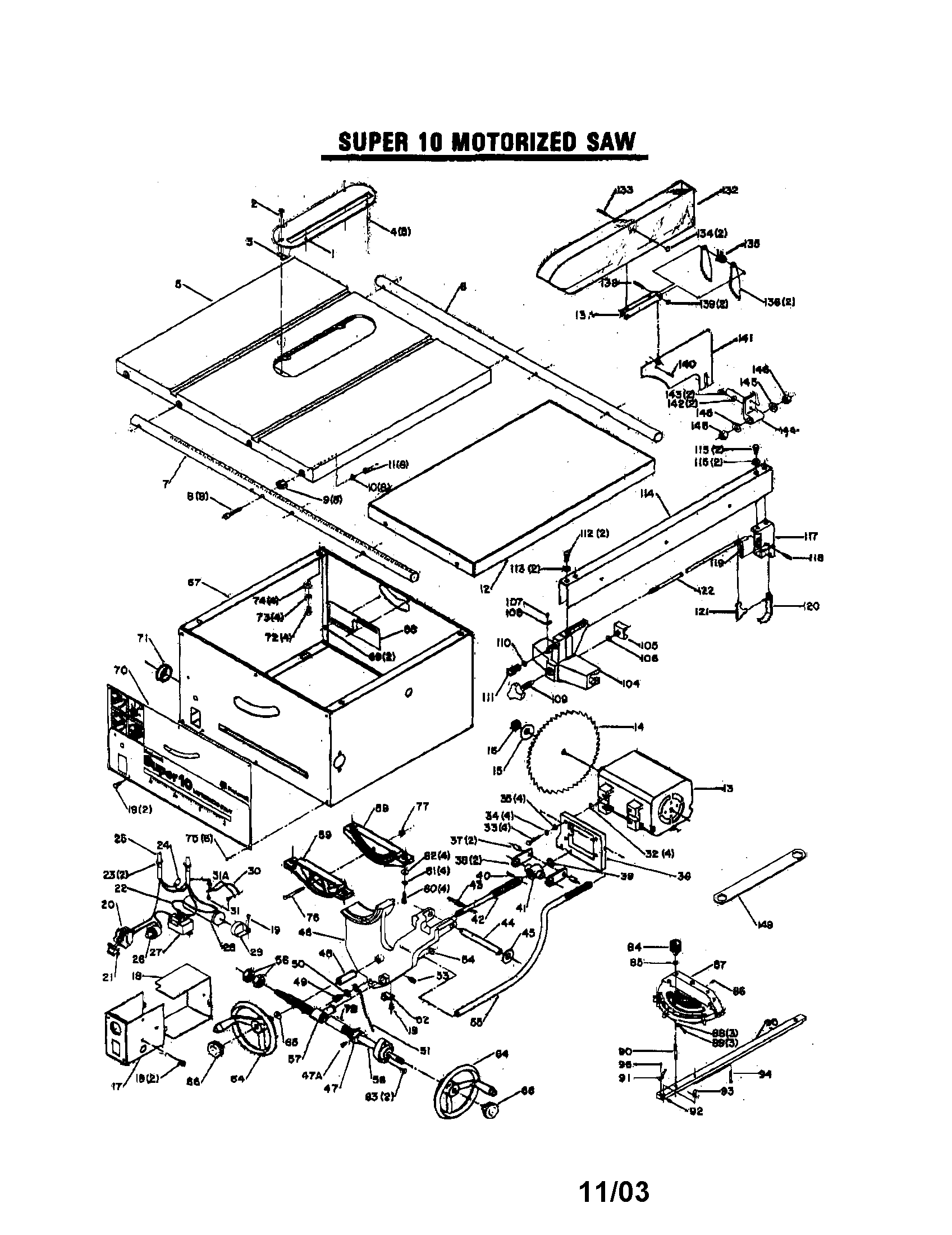 Delta 34-710 super 10 motorized saw diagram