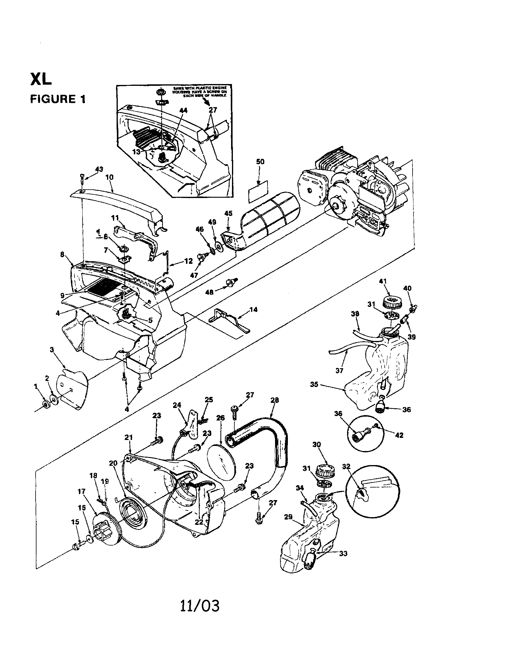 Homelite UT-10618 engine housing/fuel tank diagram